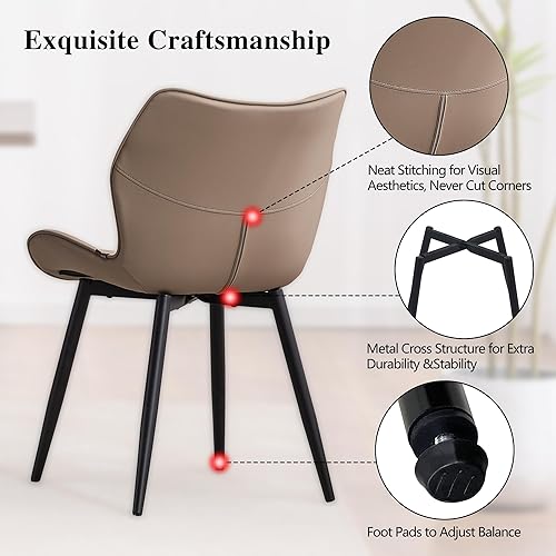 Vista 5 de YOUNIKE Juego de 2 sillas de comedor tapizadas de cuero para cocina, sillas modernas para sala de estar con respaldo curvado ancho y patas de metal