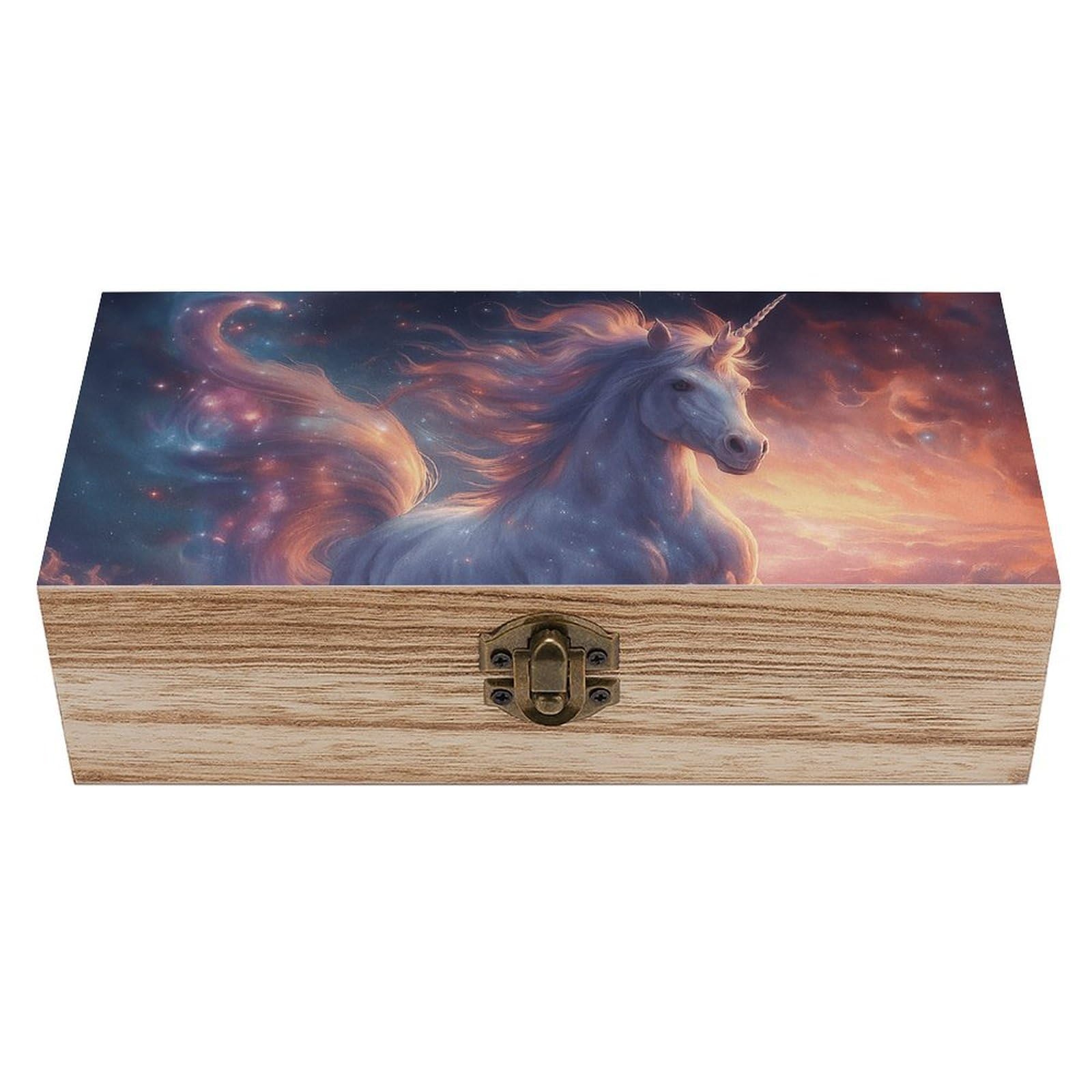 SMAZDFXX Majestic Galaxy Unicorn Running in Cloud Wooden Storage Box Multipurpose Decorative Box for Jewelry Photo Home Decor
