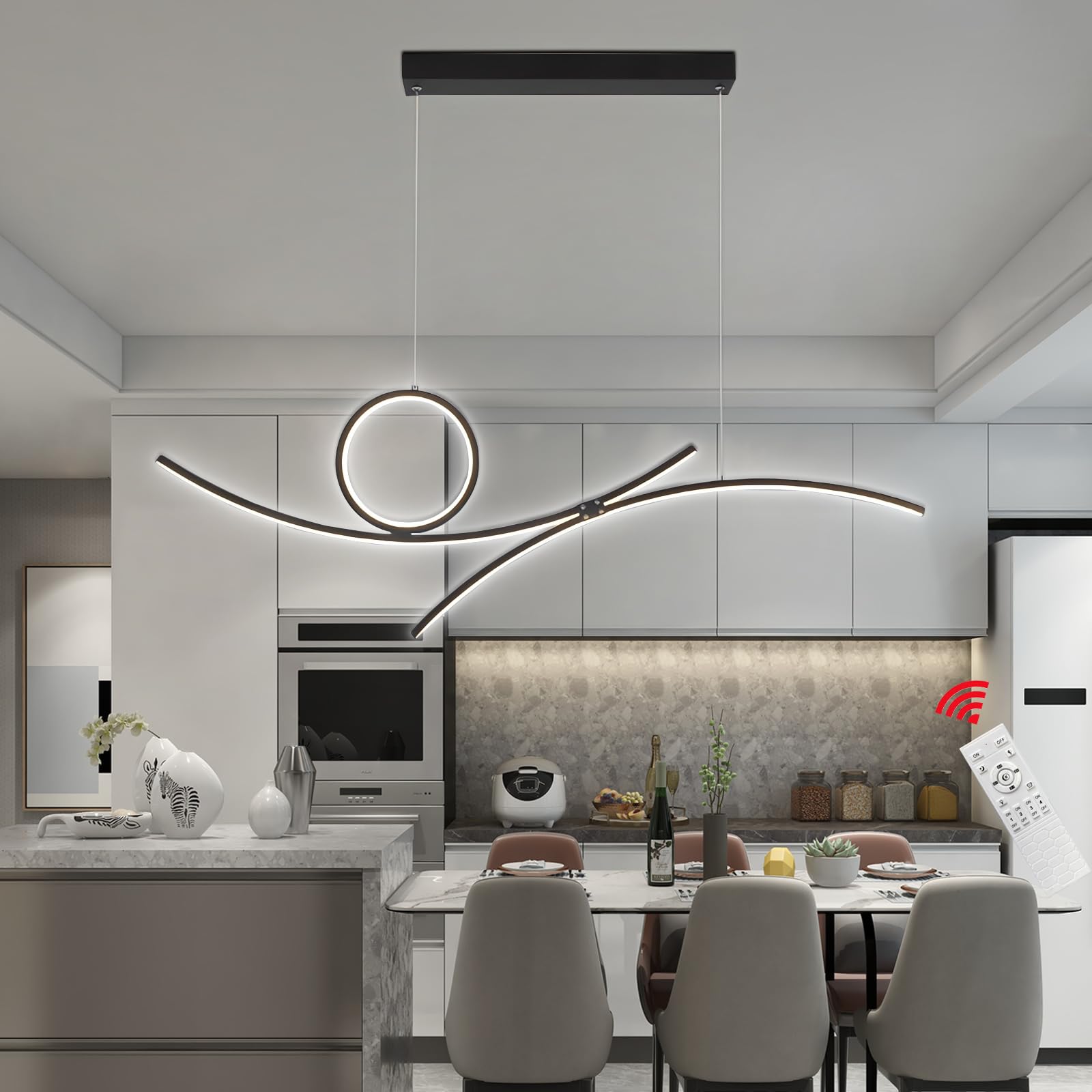 Moderno LED ampada a sospensione Lampade del ristorante Altezza regolabile | Dimmerabile con telecomando Controllo dell'app Lampada da tavolo da pranzo Lampada da ufficio