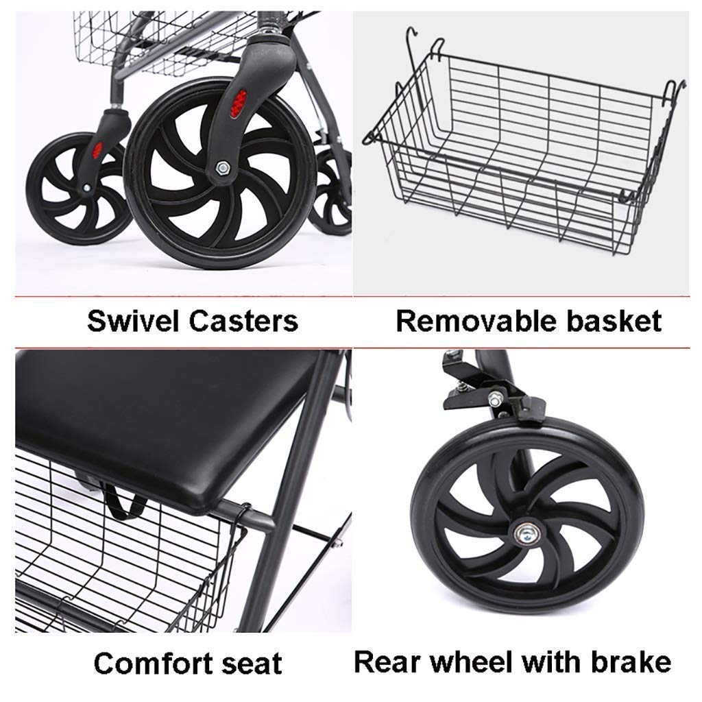 Chodzik, aluminiowy składany wózek ułatwiający poruszanie się/walker/rollator/wózek na zakupy z siedzeniem i hamulcem ręcznym wąska rama do chodzenia little surprise