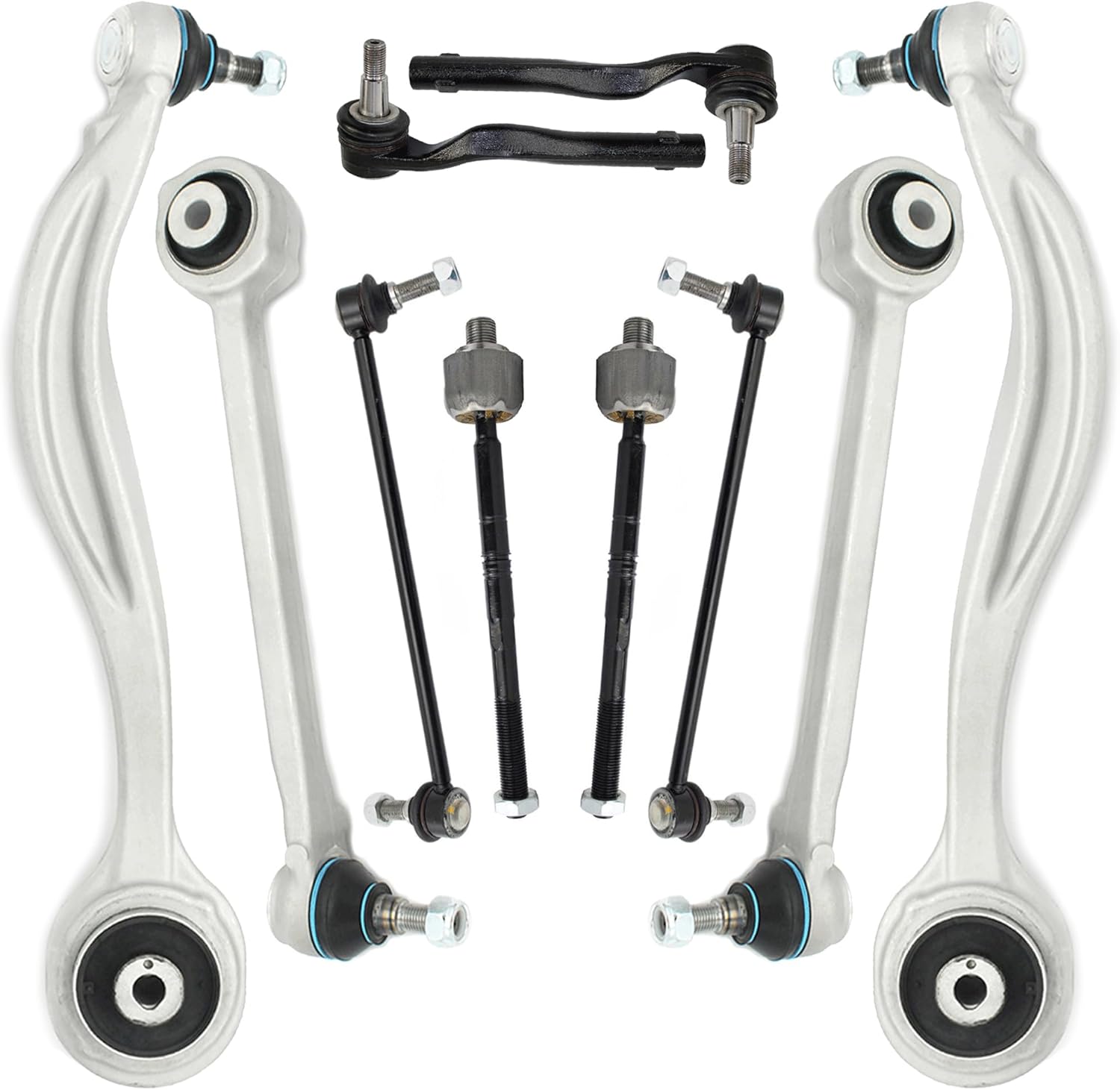 Front Lower Control Arm with Ball Joint & Bushing, Stabilizer Sway Bar Link Tie Rod End Kit 10 Pcs Compatible With Mercedes Benz X204 GLK 250 GLK 350 4 Matic Suspension Kit