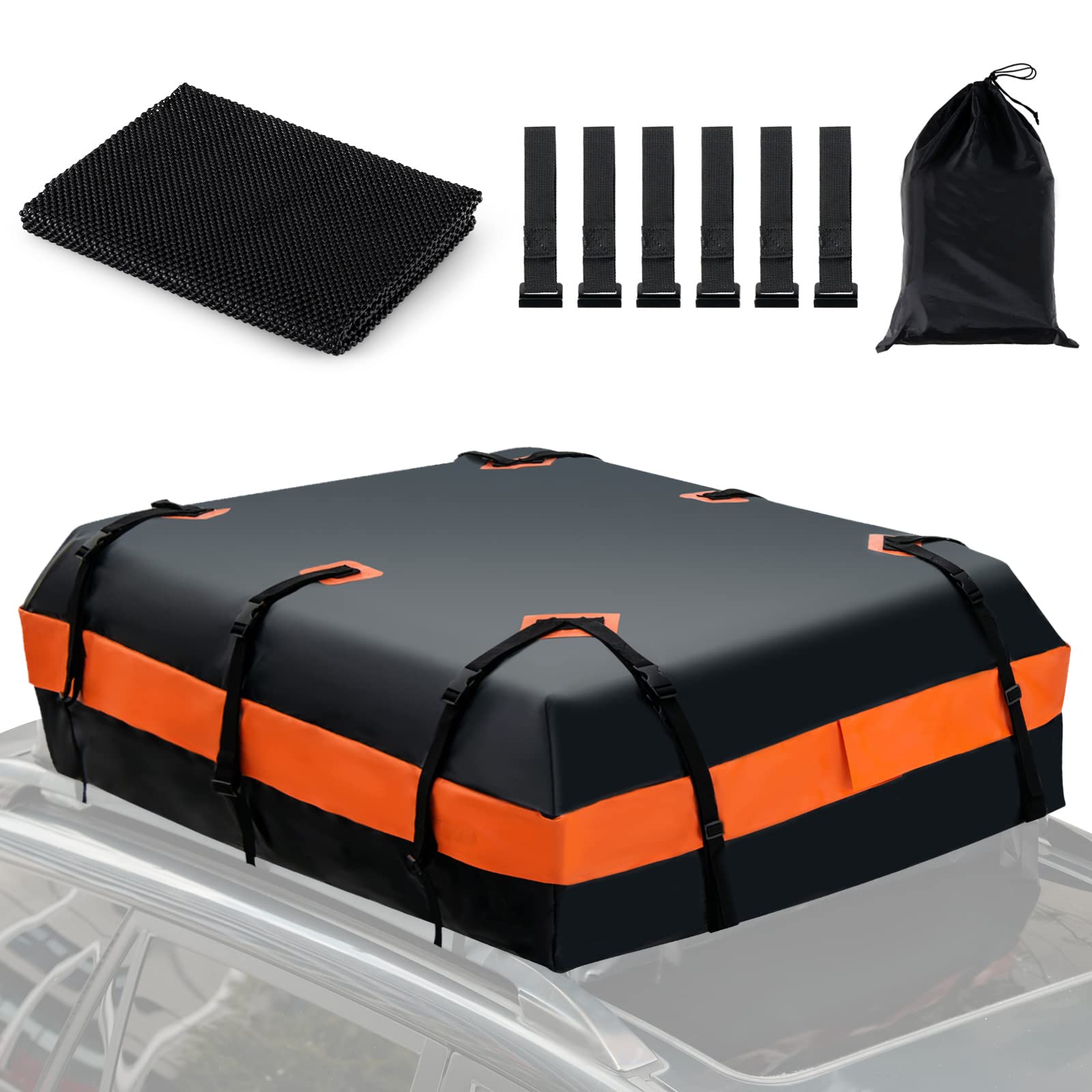 S AFSTAR 21 Cubic Rooftop Cargo Carrier Bag, Waterproof Car Roof Bag w/10 Adjustable Straps & 6 Door Hooks, Anti-Slip Mat & Storage Bag, Car Topper Luggage Carrier for Vehicle SUV with & without Racks