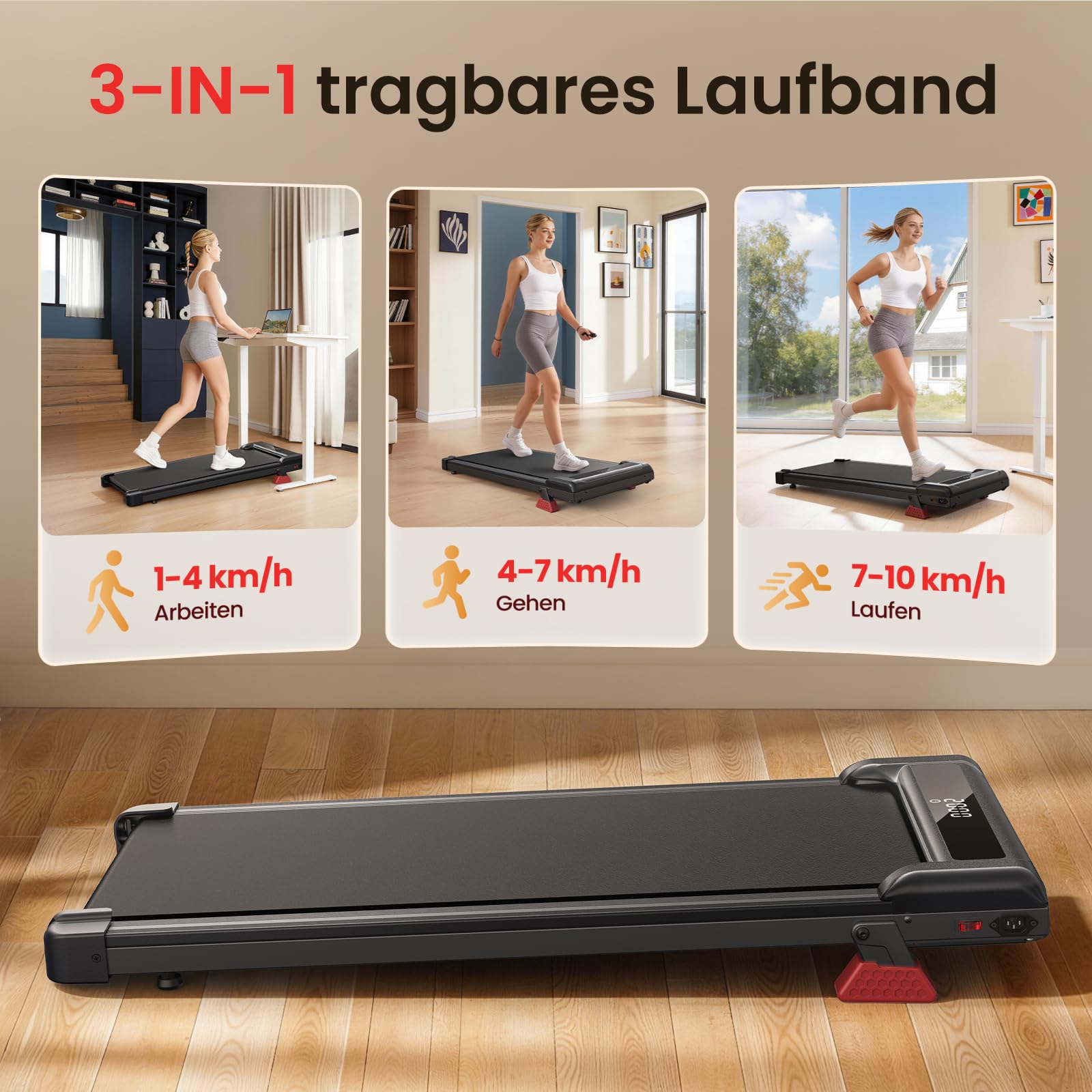HomeFitnessCode Walking Pad für Zuhause mit Neigung - Laufband Laufpad Steigung Klein Walkpad Untertisch Elektrisch Walking Band Gehband Treadmill