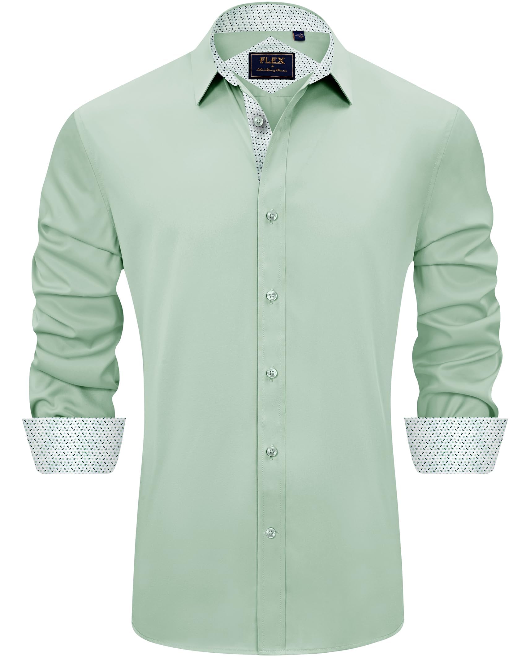 J.VER Herren Hemd Regular Fit Langarm Herrenhemden Freizeithemd Regular Businesshemd elastiscer Musterhemd,Hellgrün,3XL