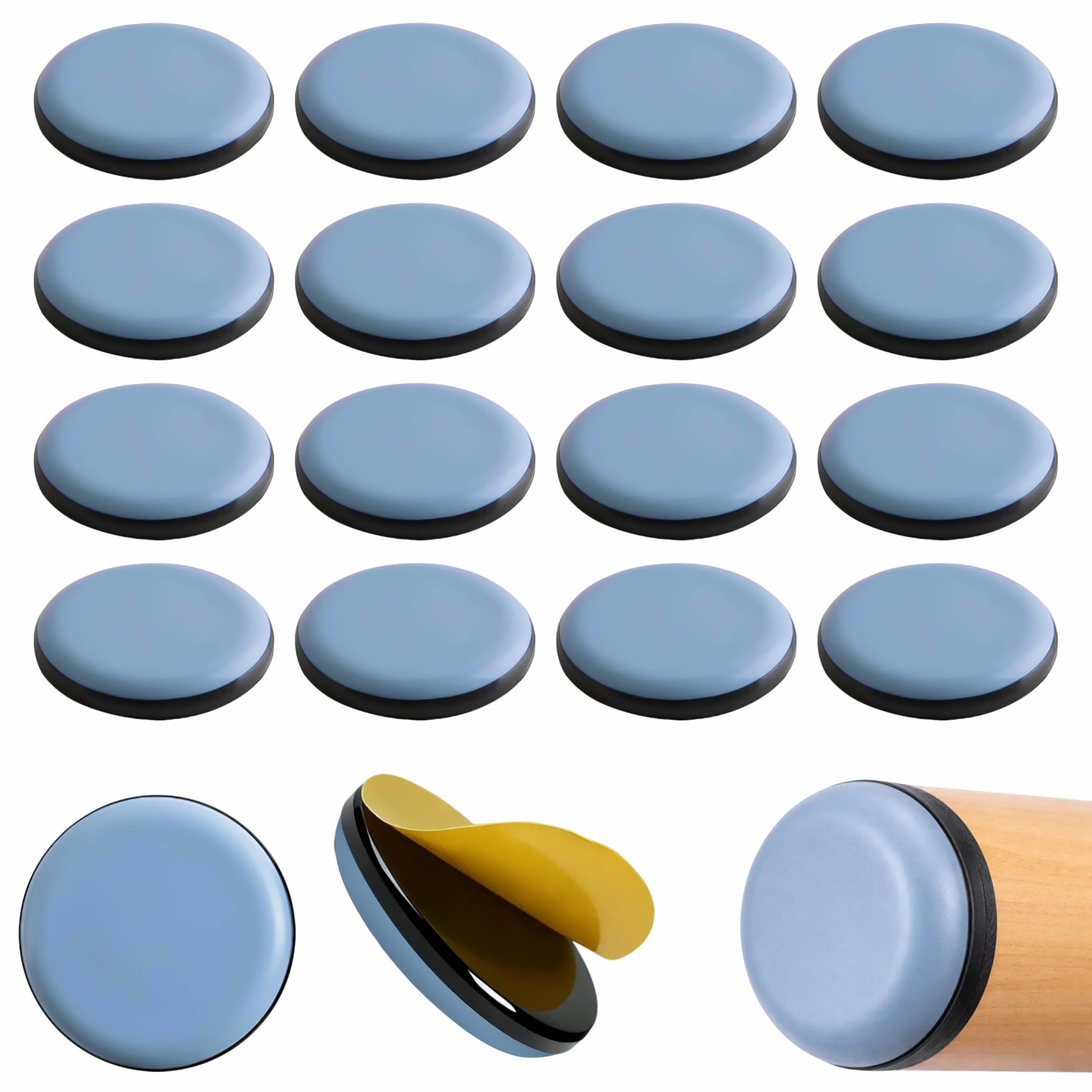 Furniture Gliders Set of 16 Round PTFE Teflon Self-Adhesive Furniture Pads for Effortless Moving on Smooth Floors and Carpets Diameter 50 mm