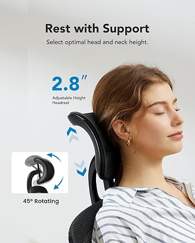 Miniatura 4 de HUANUO Silla de oficina ergonómica, silla de juegos de malla con respaldo alto para personas grandes y altas con soporte lumbar, reposacabezas y