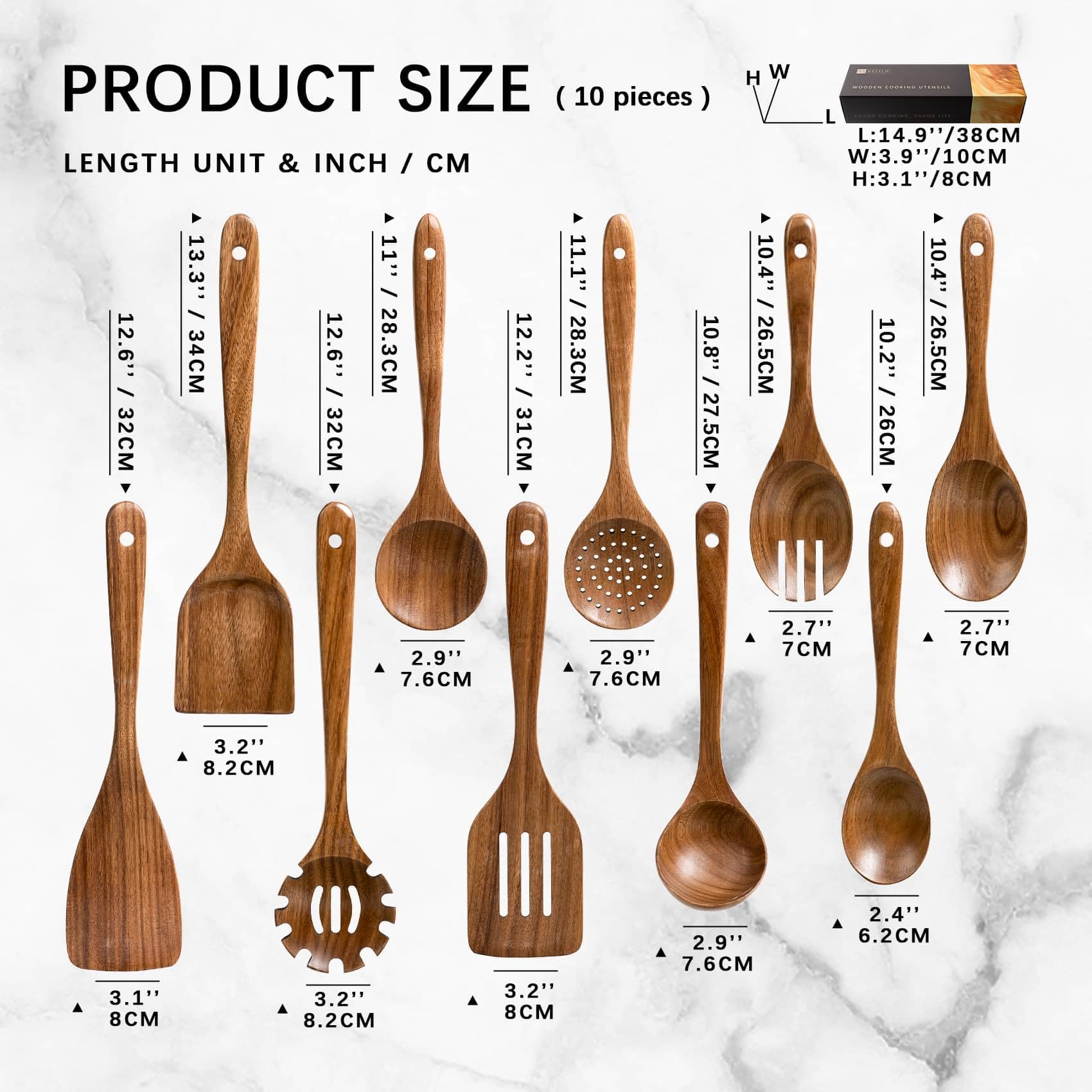 Wooden Spoons for Cooking, Nonstick Cooking Utensil Set with 10 Piece Acacia Wooden Spatulas and Spoons for Cooking, Terrific for Everyday Kitchen Tasks