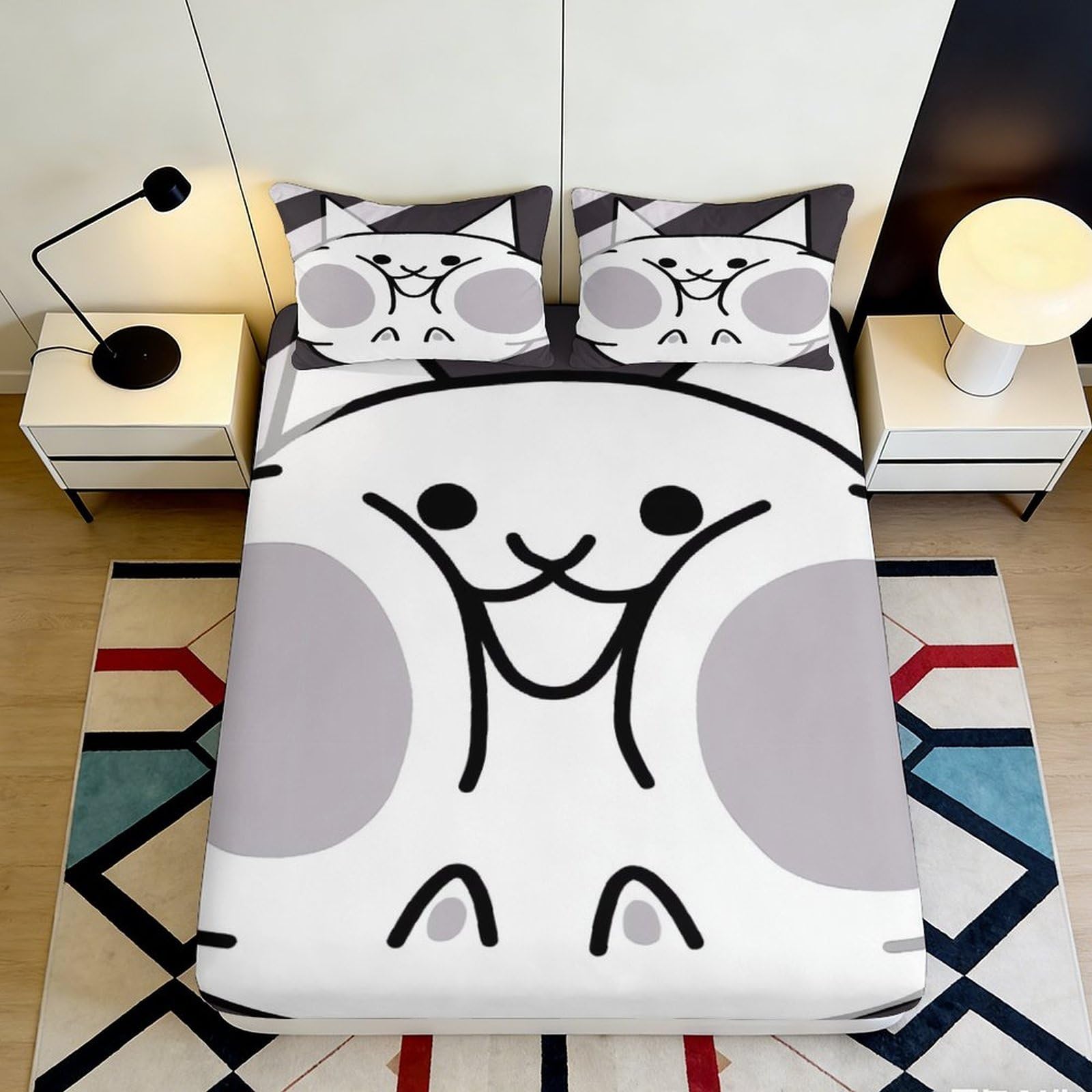 Jxqhbvmg Style-5 3D Printed Cartoon Cat Fitted Sheet Microfiber Deep Pocket Non-Slip Bedding Cat Mattress Fitted Cover All-Age Washable 90X200x25cm