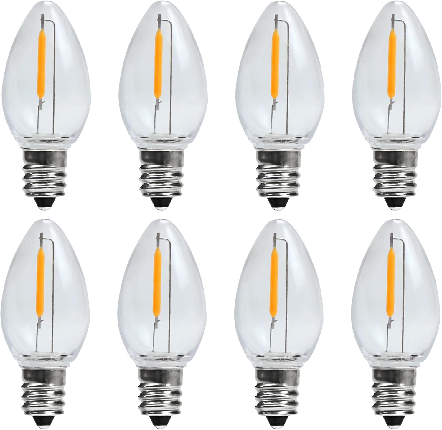 KGC 8 Pack LED Night Light Bulbs, C7 Shatterproof Replacement Led Light Bulb for String Light, E12 Base Salt Lamp Bulbs, 0.6W Equivalent to 7W, Warm White 2200K, 50LM.
