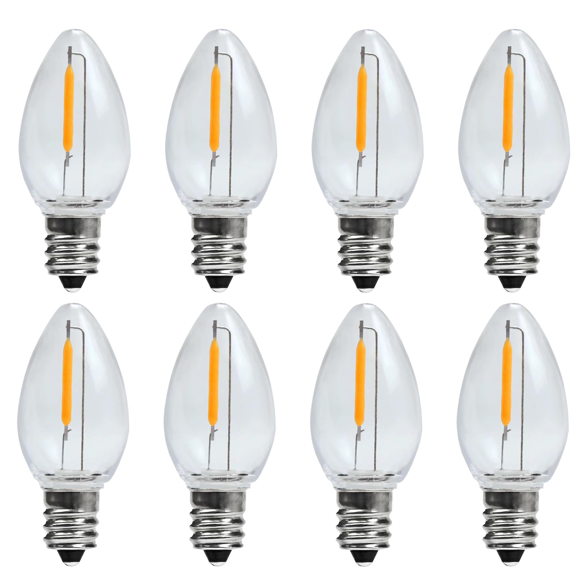 8 Pack LED Night Light Bulbs, C7 Shatterproof Replacement Led Light Bulb for String Light, E12 Base Salt Lamp Bulbs, 0.6W Equivalent to 7W, Warm White 2200K, 50LM.