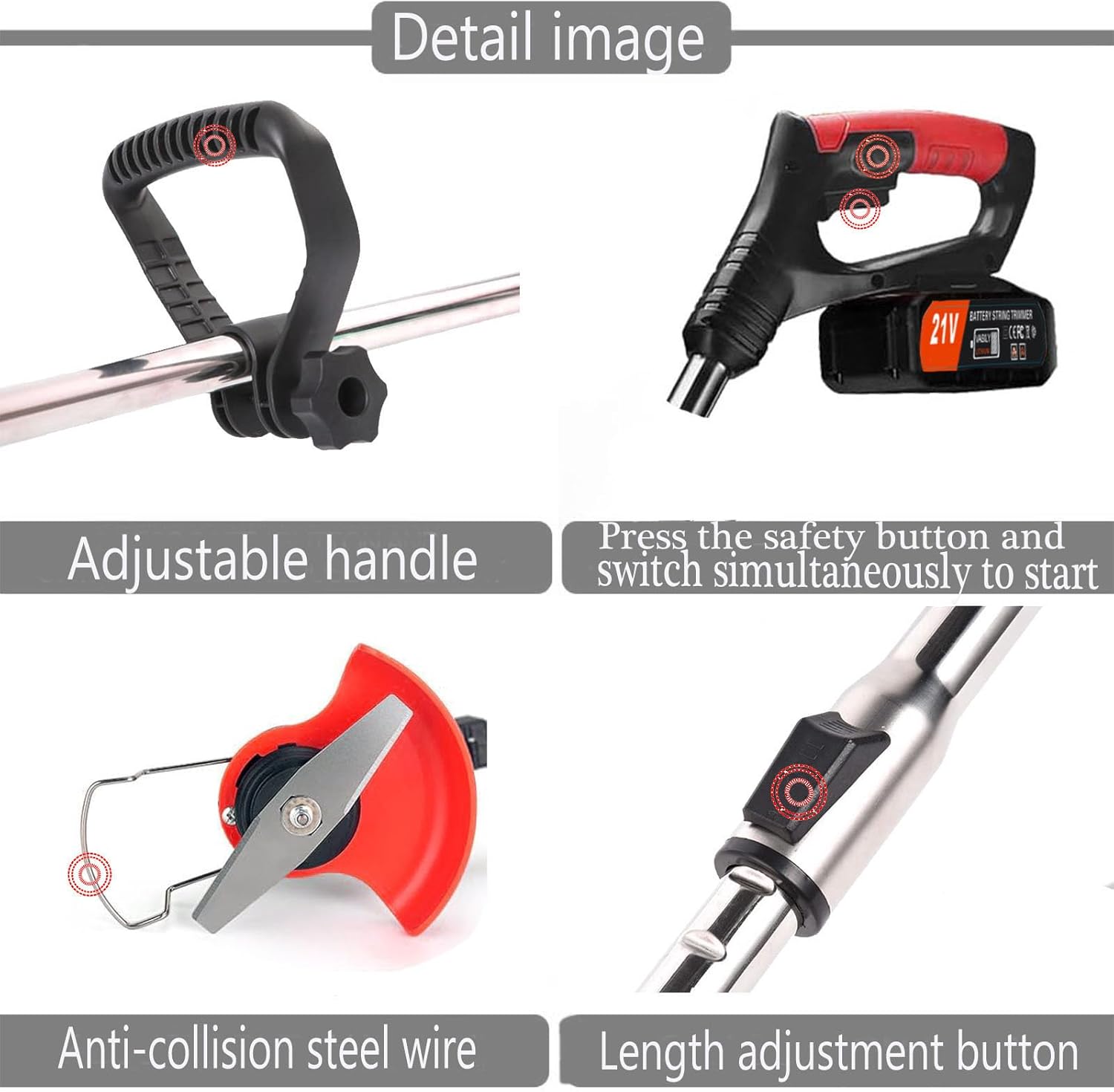 Electric Weed Wacker Battery Powered Weed Whacker Eater Grass Trimmer 21V Weed Wacker Cordless Lightweight Battery Weed Trimmer with 2 Batteries, Used for Lawn Garden Yard Trimming (Black)