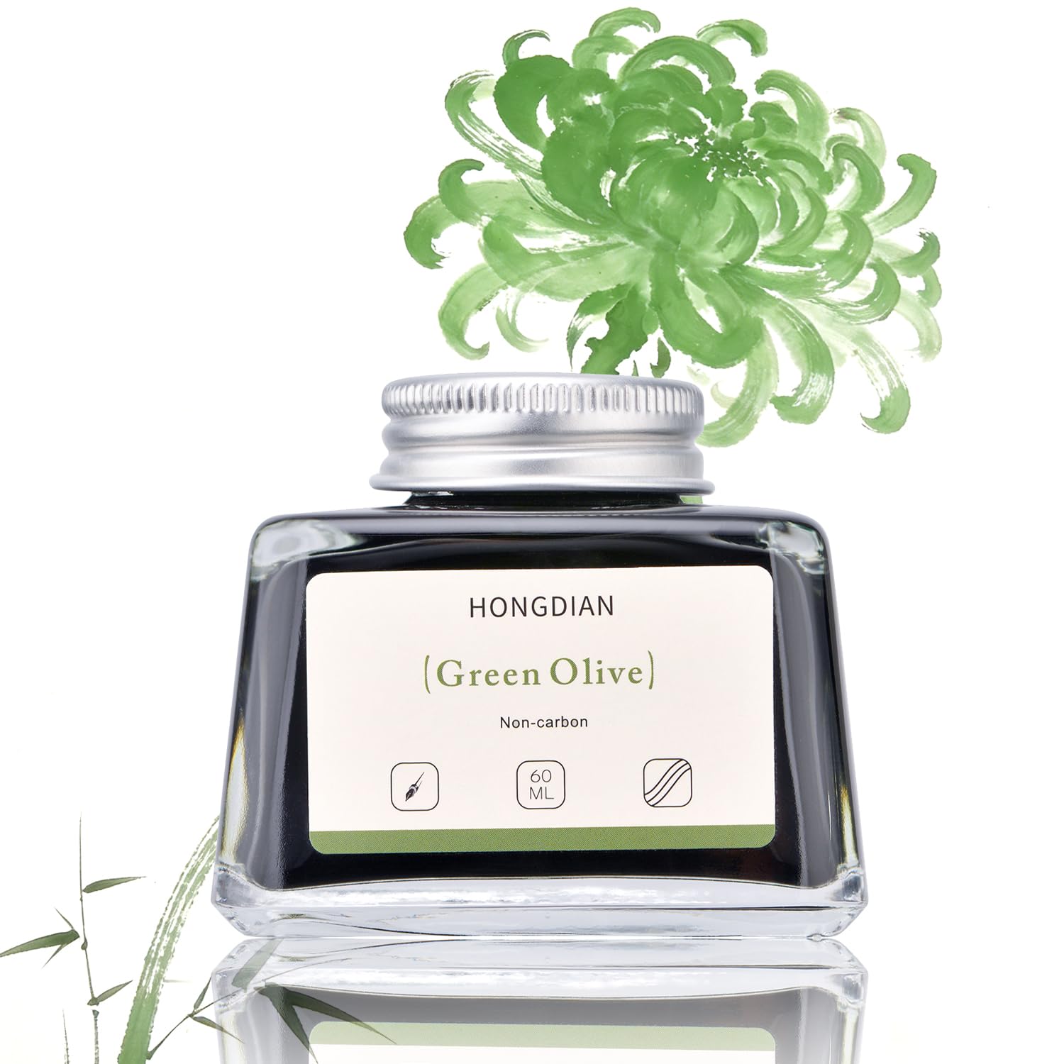 Hongdian Fountain Pen Bottled Ink Green Oliver Color, 60ml Non Carbon Inkwell Bottle, Artist Calligraphy Ink