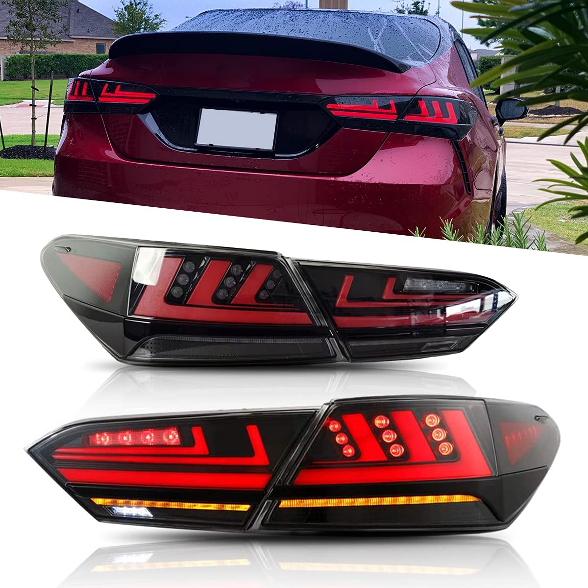 TT-ABC Tail Lights for Toyota Camry 2018 2019 2020 2021 2022 LED DRL Car Taillight Assembly Signal A