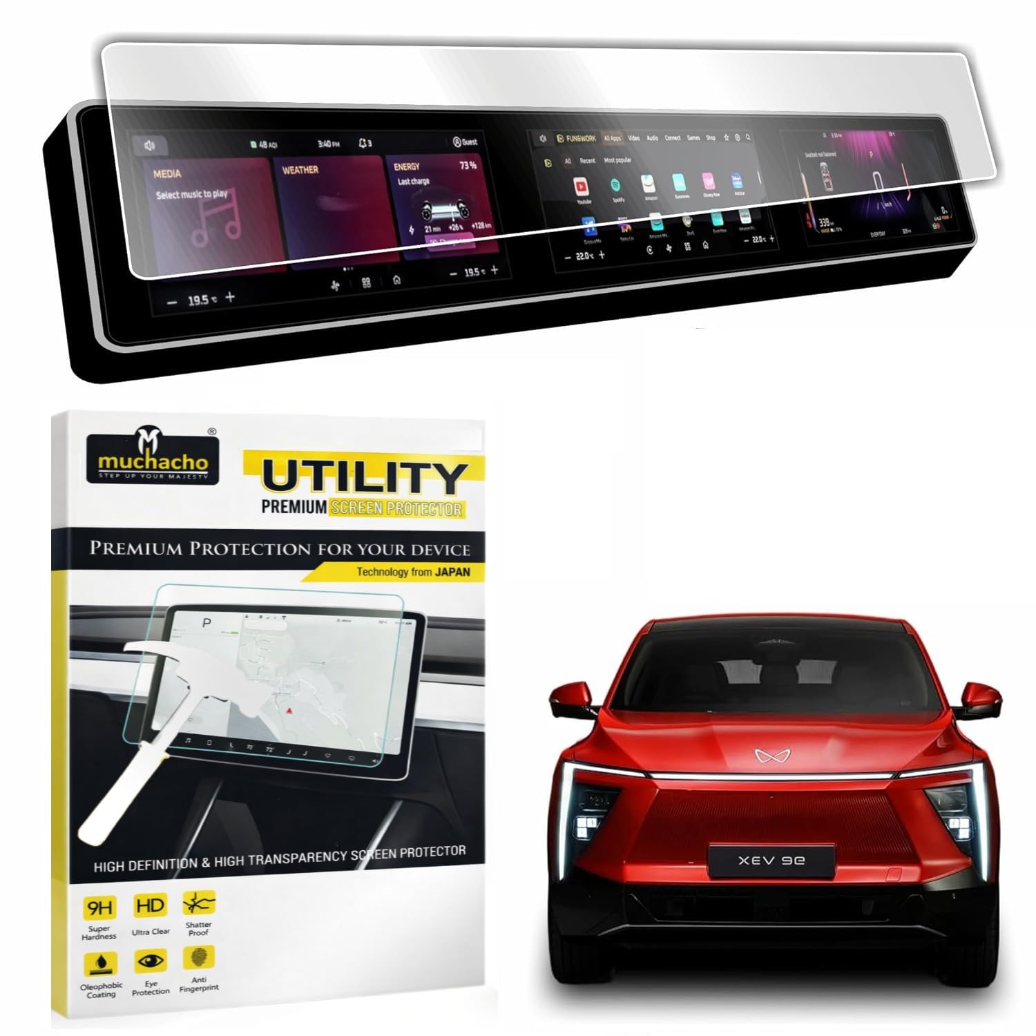Muchacho Screen Protector Guard For NEW MAHINDRA XEV 9E Infotainment & Instrument Cluster Full Length Touchscreen || XEV 9E Car Display Accessory 2025 [Not Tempered Glass] - Clear-picture-32