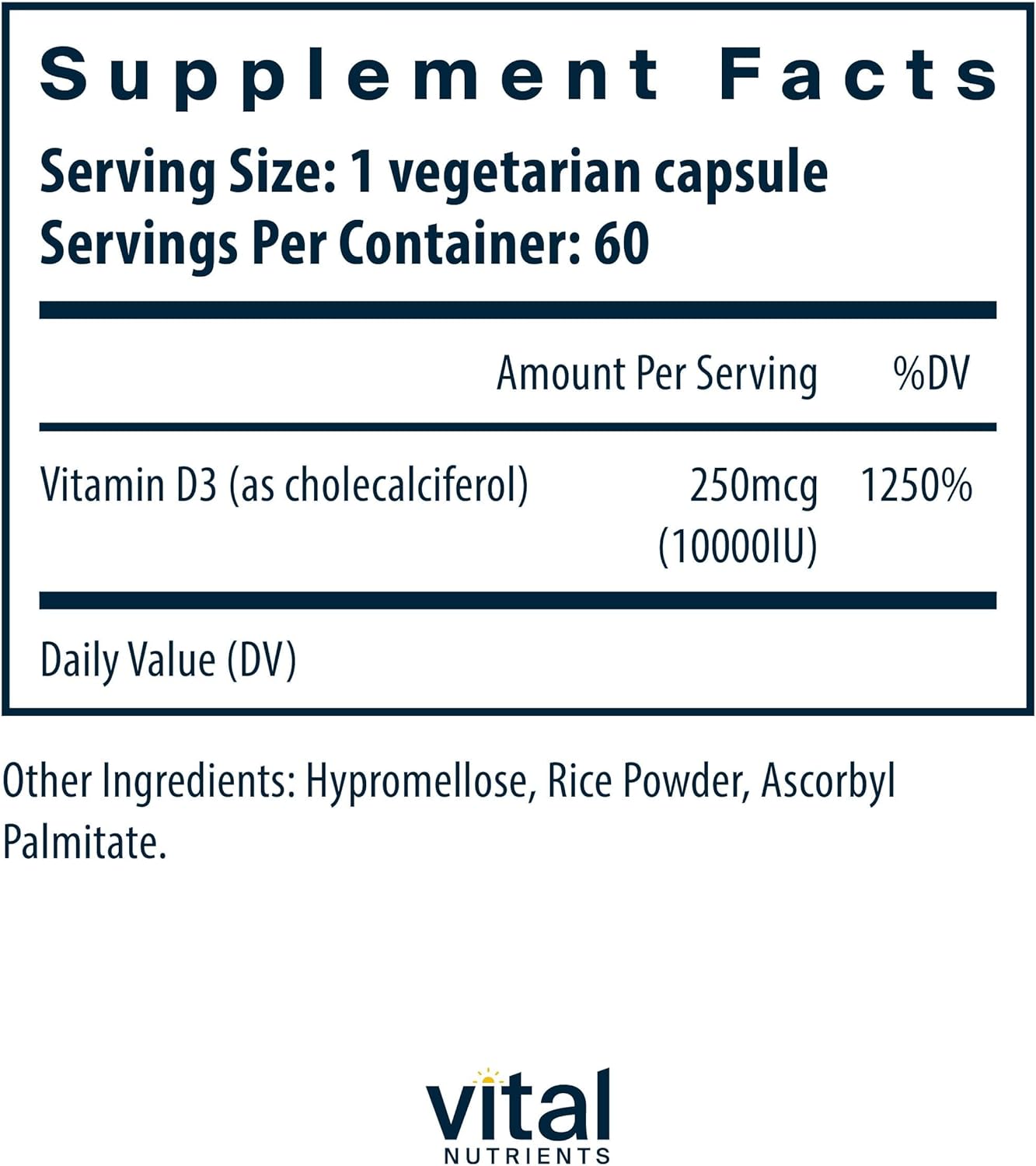 Vital Nutrients Vitamin D 10000 IU - Vitamin D3 Supplement - Healthy Bones, Teeth, Muscles*- Cellular & Immune Function - Calcium Absorption - Gluten, Dairy and Soy Free - 60 Capsules - Image 2