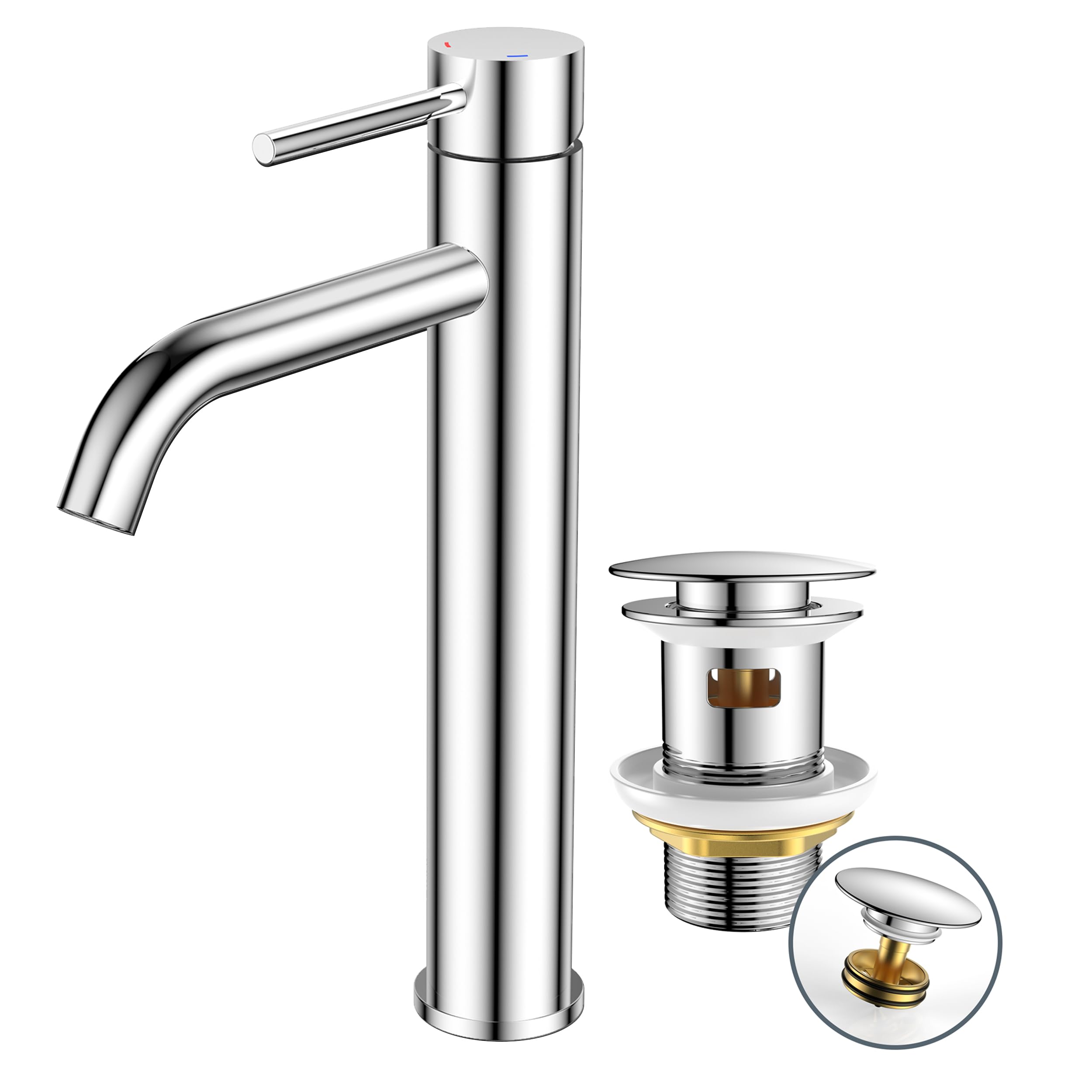 FORIOUS Wasserhahn Bad mit Ablaufgarnitur, Waschtischarmatur Hoch Waschbecken Armaturen in Schwarz mit Auslaufhöhe 190 MM High,Einhebelmischer Mischbatterie für Waschbecken Waschtisch Badezimmer