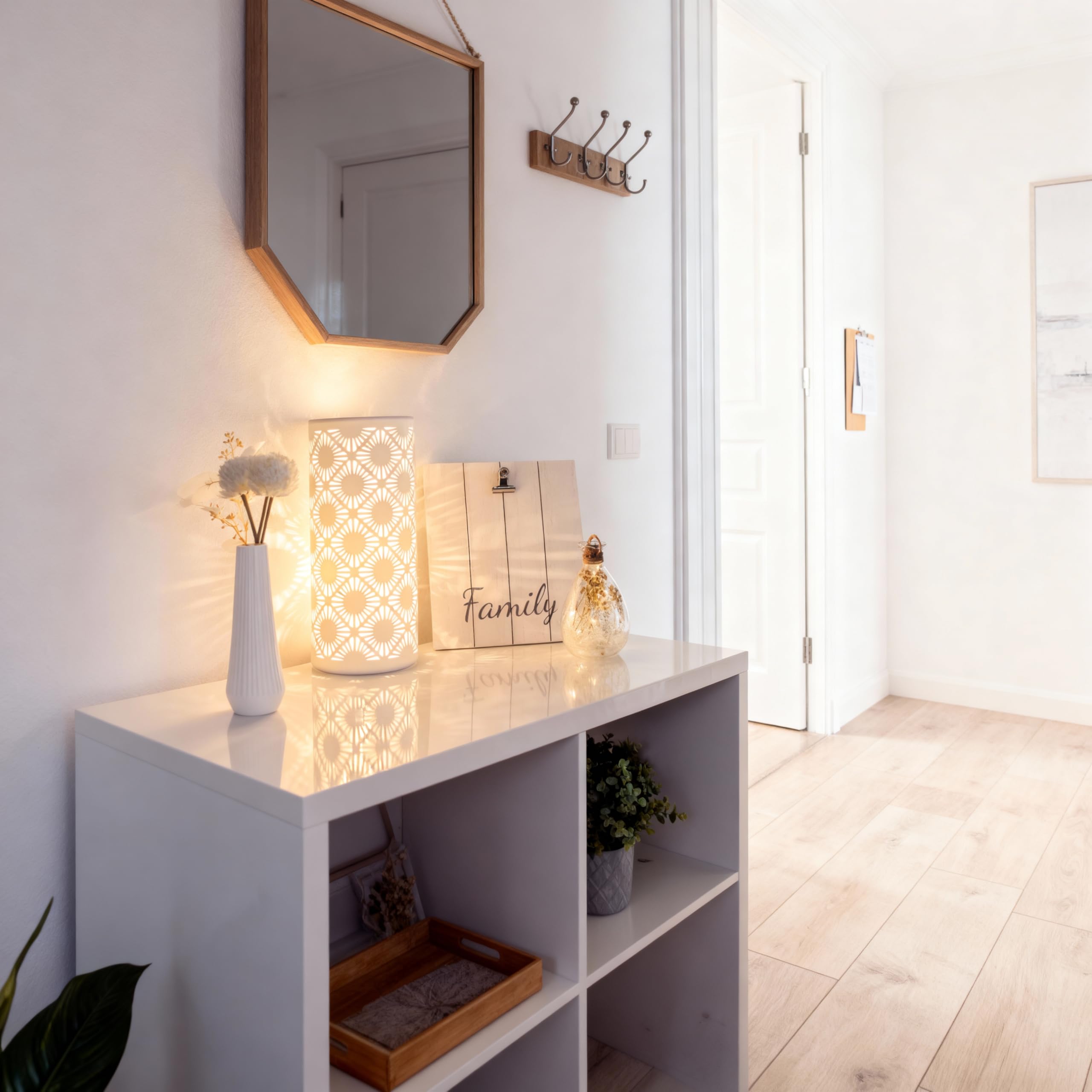 Lampada da Tavolo in Ceramica Con LED 6 Watt, Decorativa da Comodino, Bianca, Illuminazione Decorativa (Cilindro)
