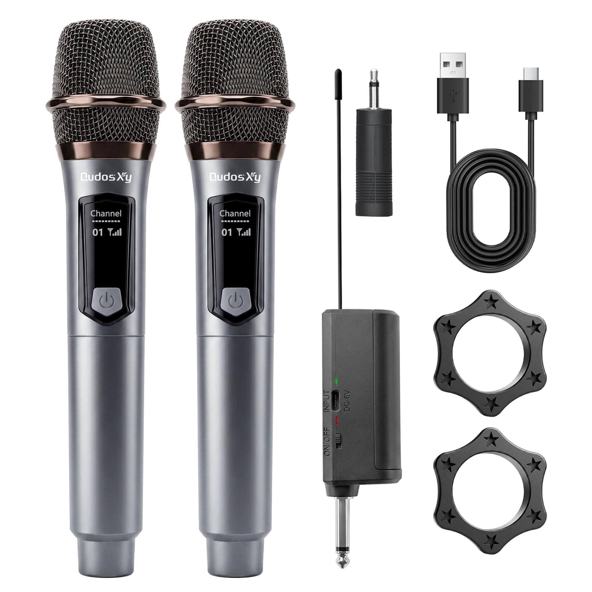Wireless Microphone, Dual Handheld Dynamic Mics with Rechargeable Receiver, 200ft Range, 12H Duration, Portable Karaokee Microphone for Singing, Speaking & Wedding-image-17