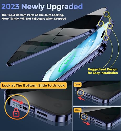 Miniatura 8 de Bucle de CD + bloqueo de seguridad Funda magnética para iPhone 15 Pro Max, pantalla de privacidad con lente de cámara parachoques de metal