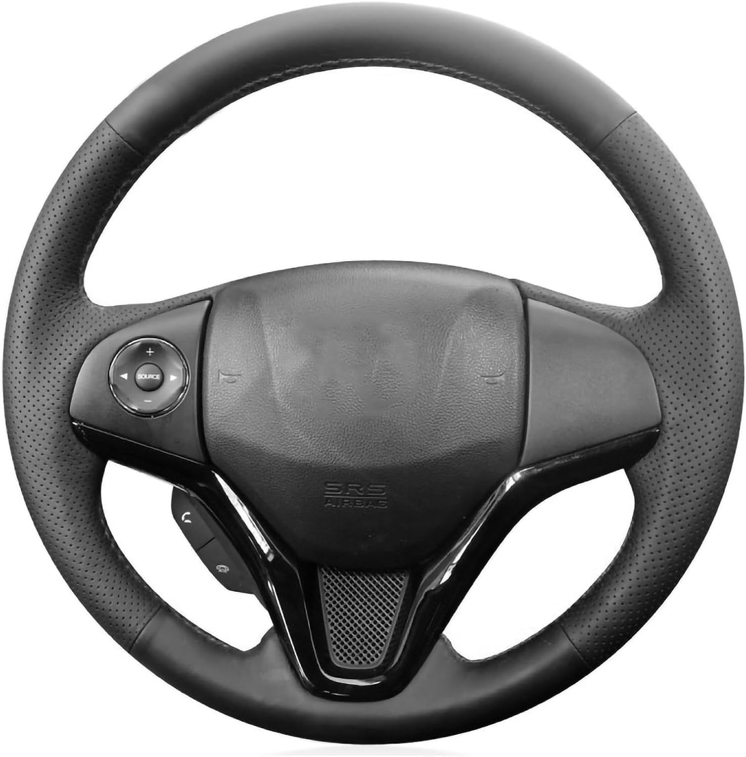 Loncky Black Genuine Leather Auto Custom Fit Car Steering Wheel Cover for Honda Fit 2015 2016 / Honda HRV HR-V 2016 Parts Interior Accessories