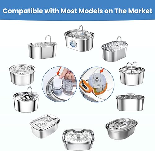 Miniatura 11 de Tomxcute Cat Water Fountain, 3.2L/108oz Automatic Stainless Steel Pet Fountain Dog Water Dispenser, Ultra-Quiet Pump and 3 Replacement Filters & for