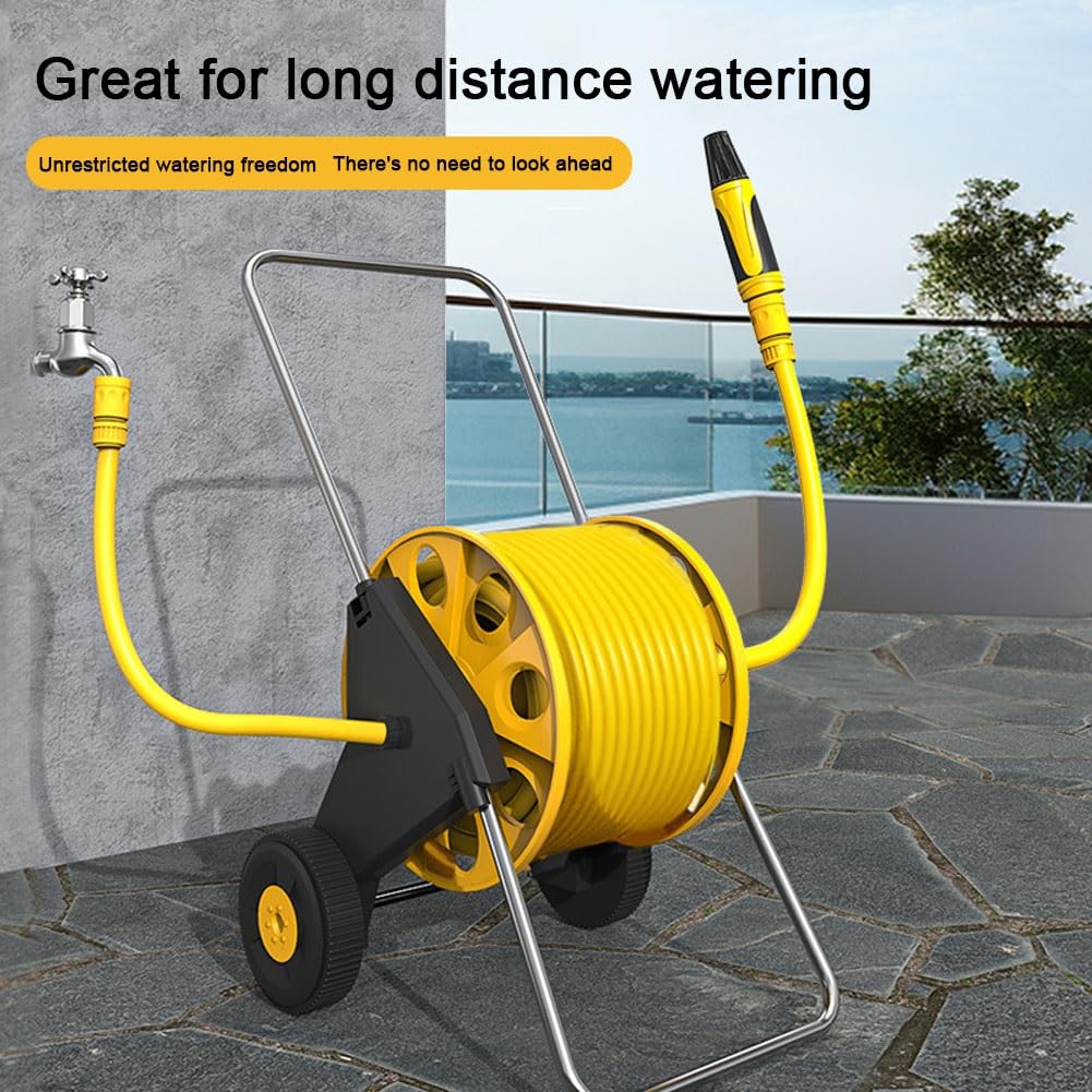 Avvolgitore per tubo giardino con carriola Irrigazione giardino con ruote Stoccaggio del tubo flessibile dell'autolavaggio Avvolgitubo per uso domestico Avvolgitubo agricolo dagiardino 25m-50m giallo
