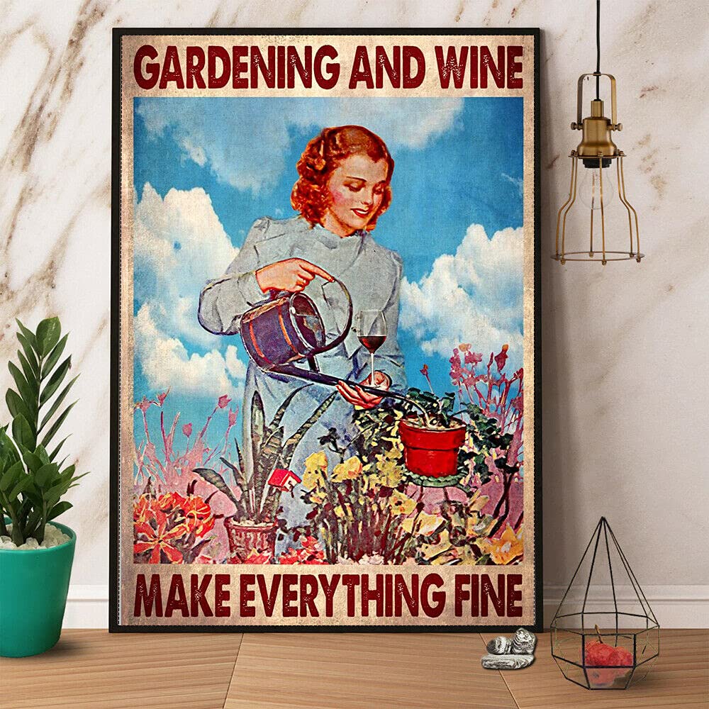 Bioprocess Vintage Gardening And Wine Make Everything Fine Living Room Poster Metal Sign 8X12 Inches