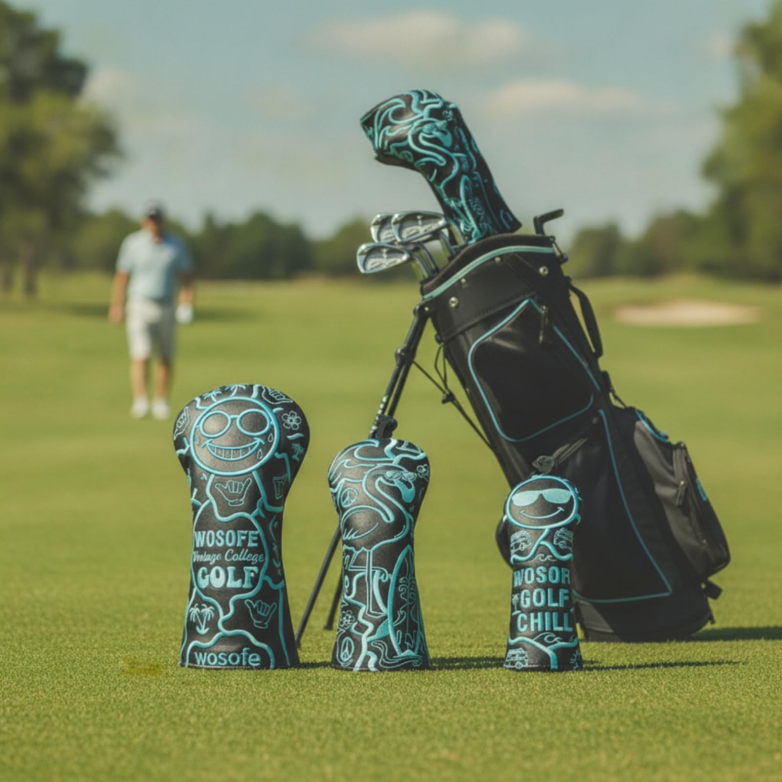 Funda para Cabeza de Palo de Golf Cubierta Protector Carcasa Envoltura de Putter en PU Cuero Vintage Grabado Resistente Acolchado Ligero Adecuada para Campo Práctica Viaje, Beige