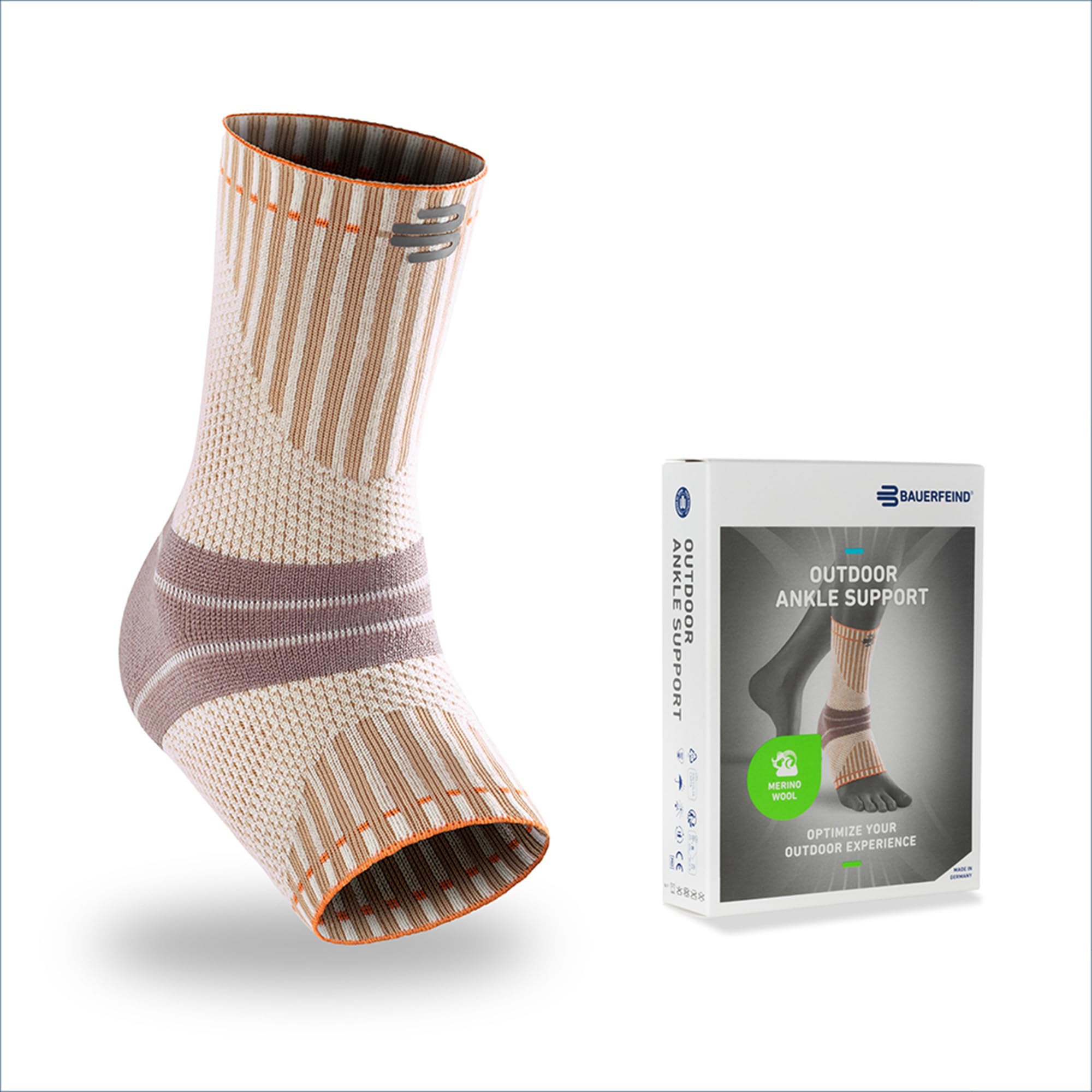 BAUERFEIND Fascia per caviglia da escursionismo "Outdoor Ankle Support", 1 cavigliera unisex, indossabile a destra e a sinistra, in lana merino, S