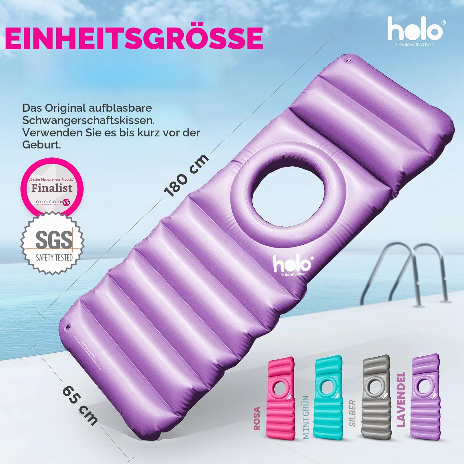 Holo Das Original Aufblasbares Schwangerschaftskissen mit einem Loch für Ihren Bauch Verwendung an Land und Wasser, für PGP/SPD-Entlastung, Yoga, Schlaf, Massage und Entspannung am Bauch - Babymoon