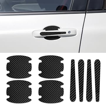 8PCS Carbon Fiber Car Door Handle Scratch Protector, Door Handle Bowl Paint Guard Cover Sticker, Exterior Auto Protective Film for Most Vehicles Black