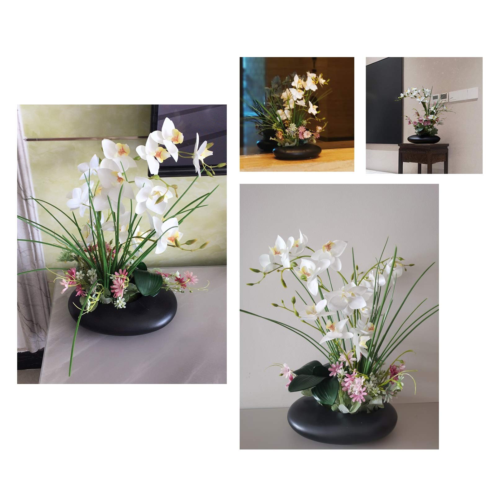 Fiori Artificiali, Orchidee Finte, Bonsai di Eleganza, Orchidee Piccione con Foglie in Vaso, Composizione di Fiori di Phalaenopsis con Vaso in Ceramica per Salotto/Uffici,