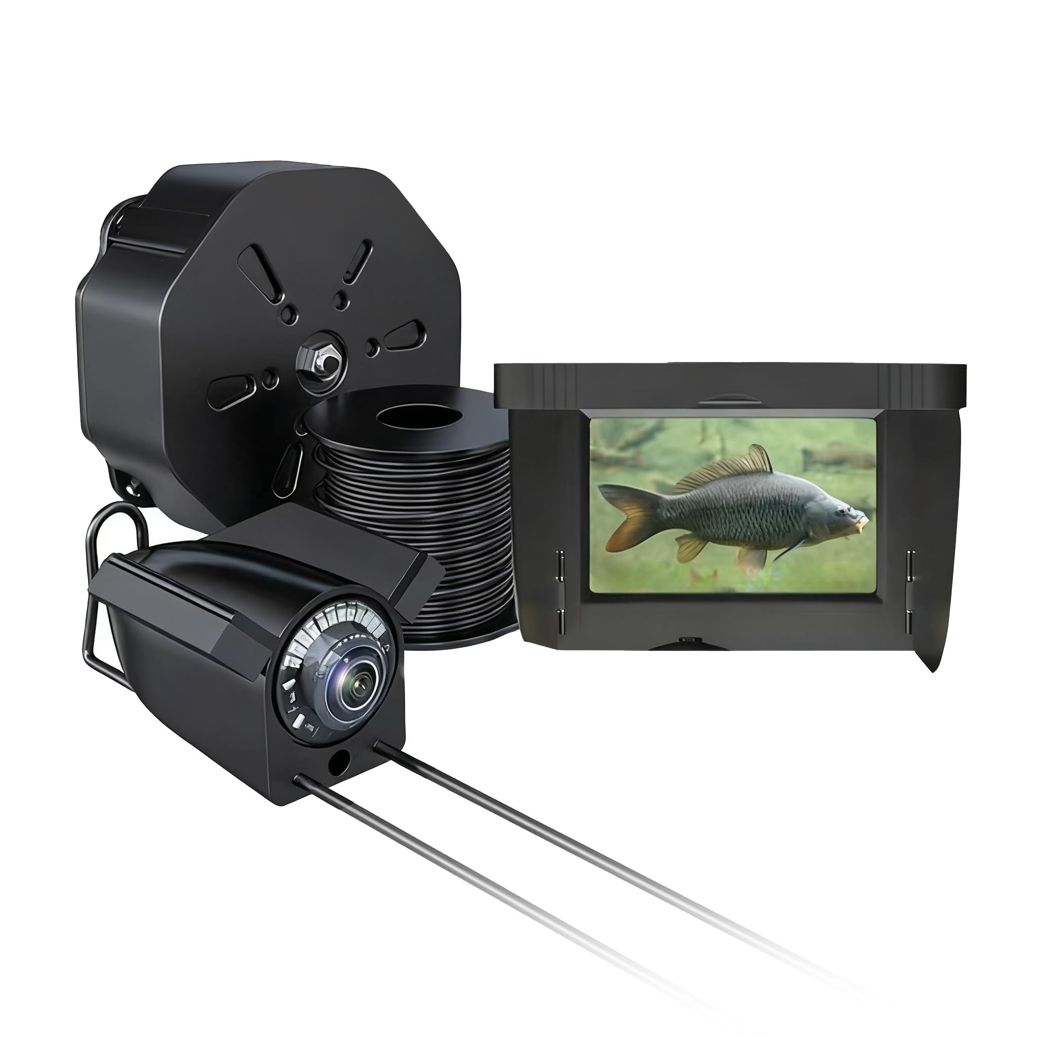 Cámara Submarina para Pesca con Pantalla IPS de 4,3" y Cable de 30 m, Cámara de Pesca con Visión Nocturna, Objetivo Gran Angular para Pesca en Mar, Río y Hielo