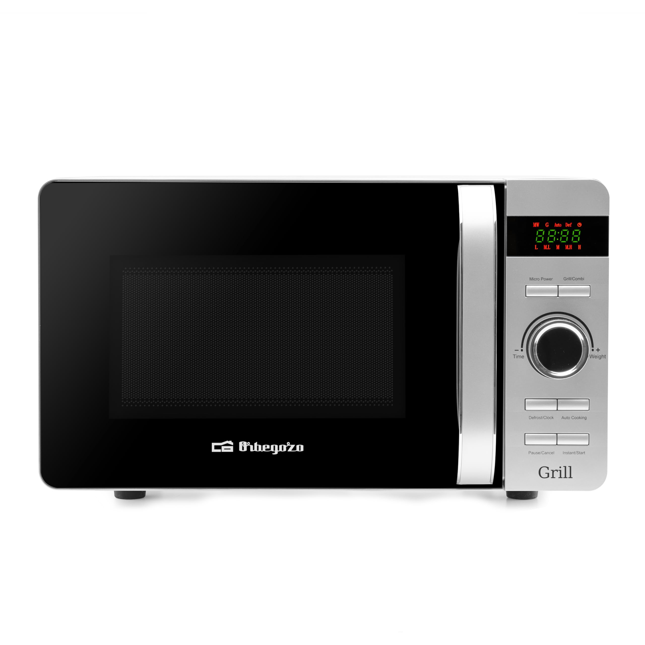 Orbegozo MIG 2052 Microondas Digital con Grill 20 Litros Base Lisa Sin Plato Giratorio Tecnología Flatbed Interior Cerámico Potencia 700W Grill 800W 8 Menús Pantalla LED