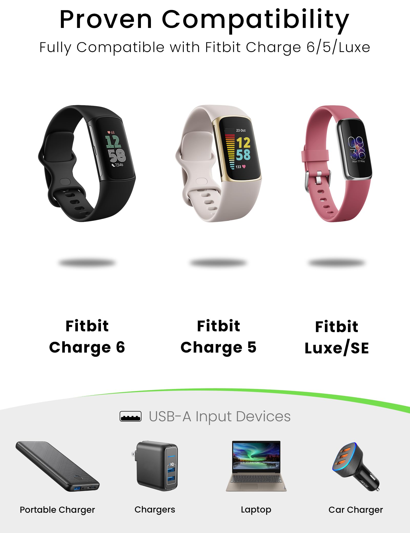 Sinoacc USB Charger for Fitbit Charge 6 Smart Watch Charger Replacemen Fast Wireless Magnetic Charging Cable Stand for Fitbit Charge 6 Black 3.3Ft(No Reset Button)