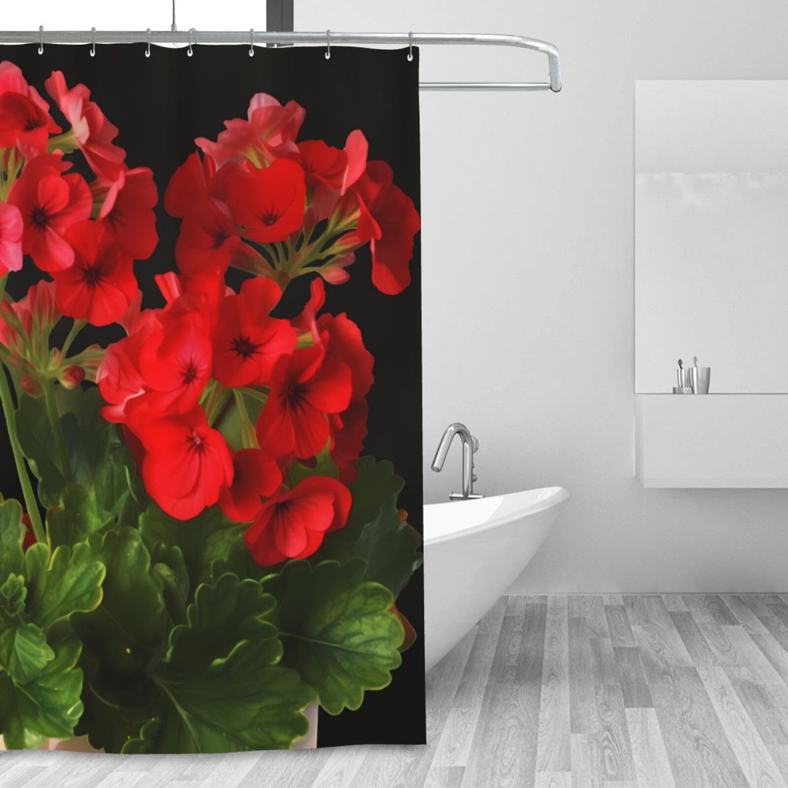 Rideau de douche imperméable motif géraniums pour une ambiance de jardin d'hiver chaleureuse