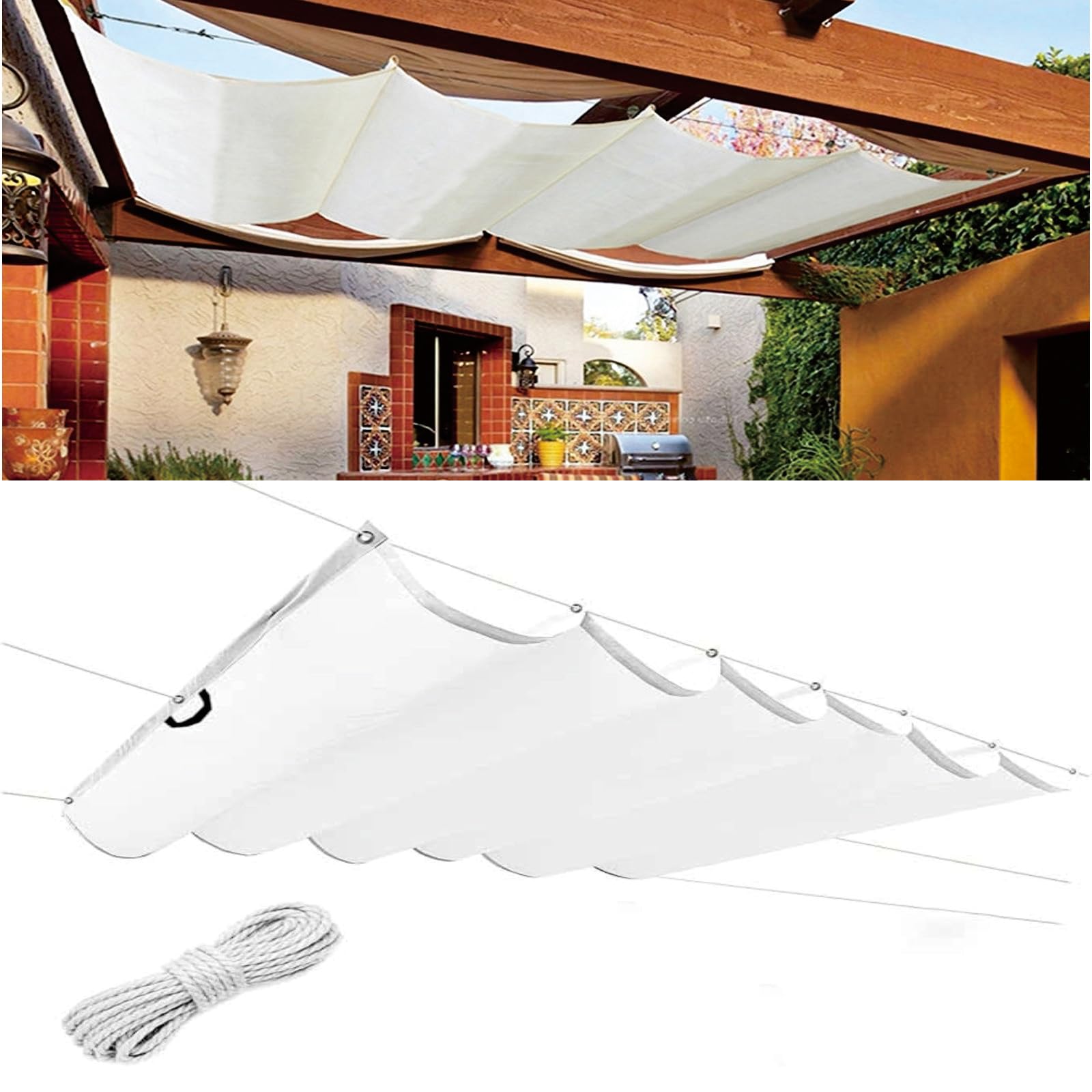 Voile d'ombrage rétractable blanc pour vos repas d'été sur le patio