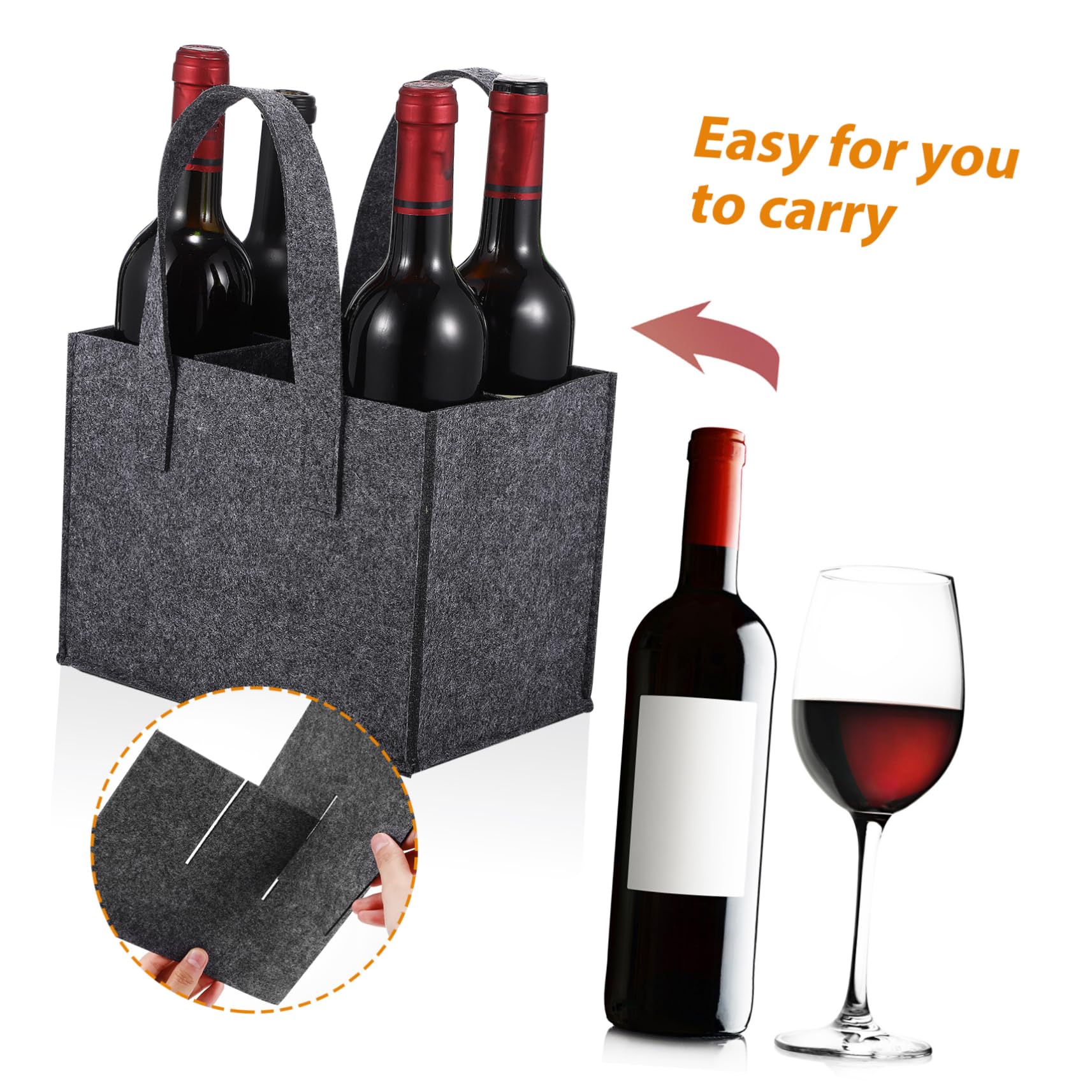 ORFOFE 4 Stück Filz Flaschentasche für Flaschen Wiederverwendbare Weinhandtasche mit Stabilen für Reisen Camping und