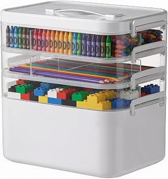 ShowyLive 4-Tier Craft Organizer with Removable Bins, Thick Plastic Storage Box for Craft Supplies, Art Tools, Makeup, and Office Accessories