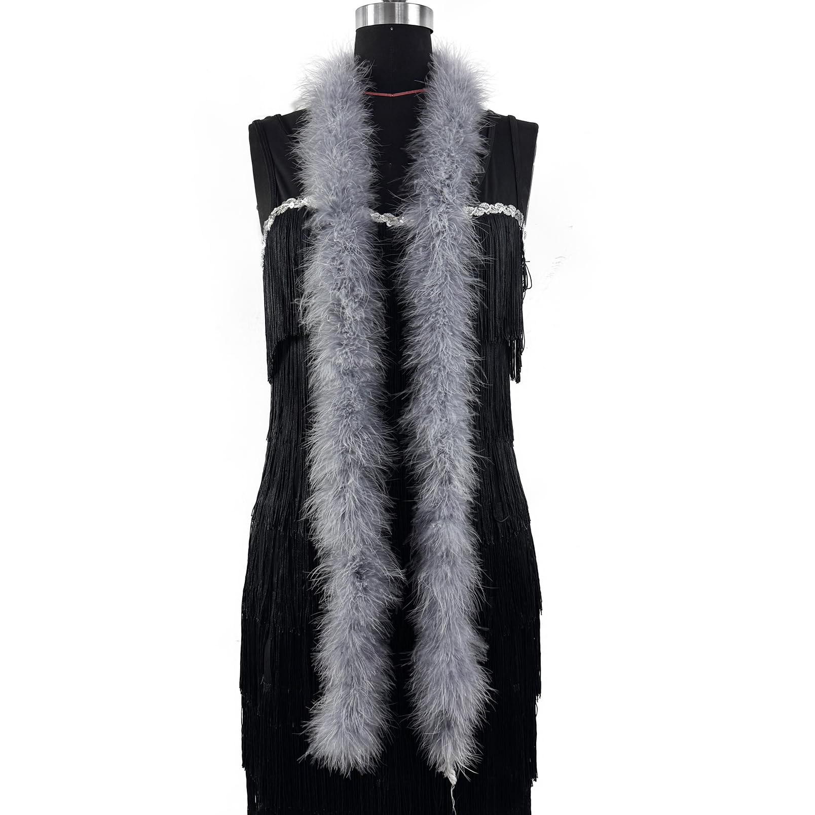 2 Yards 20g Fluffy Marabou Feather Boa for DIY Craft Sewing Trim Home Wedding Party Decoration-Gray