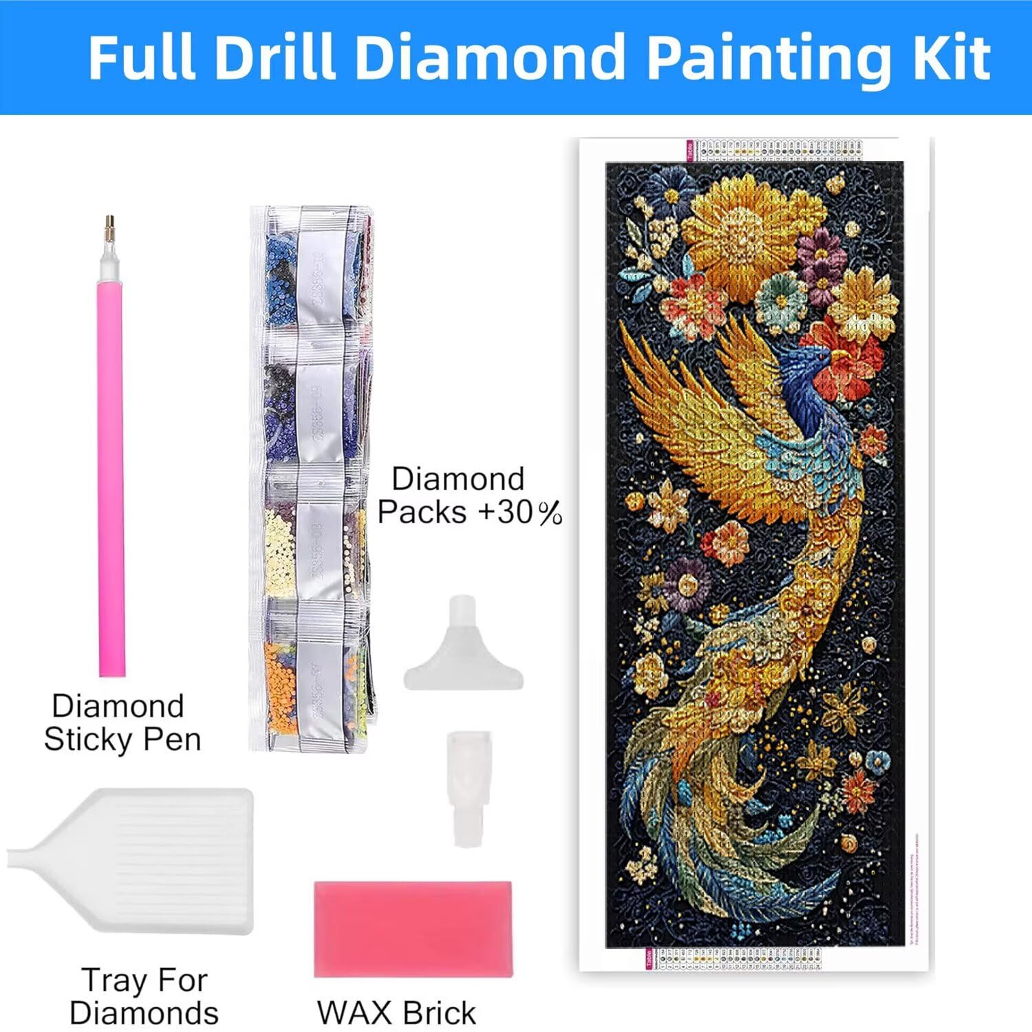 Diamentowy obraz dla dorosłych duży format, obraz diamentowy Phoenix XXL 60 x 120 cm diamentowy zestaw do malowania koralikami, diamentowa sztuka wypoczynkowa kreatywne dorośli haft ścieg krzyżykowy