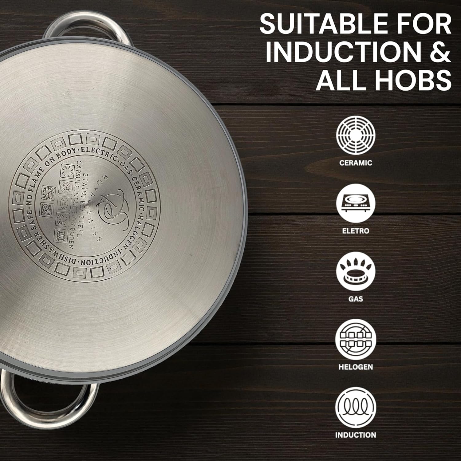 Royal Swiss Edelstahl Dampfgarer Ø28 cm, 8L, Dampftopf Induktion mit 2 Dämpfeinsätzen, Glasdeckel mit Dampfauslass, Gemüsedämpfer für Gas Elektro Ceran Halogen, Spülmaschinengeeignet