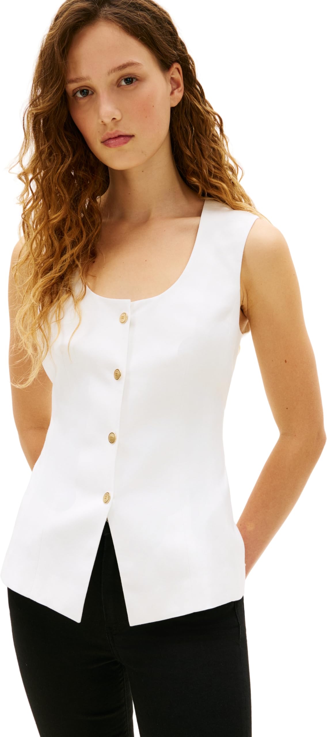 Tommy Hilfiger Chaleco Mujer Linen Blend elegante, Blanco (Th Optic White), 34