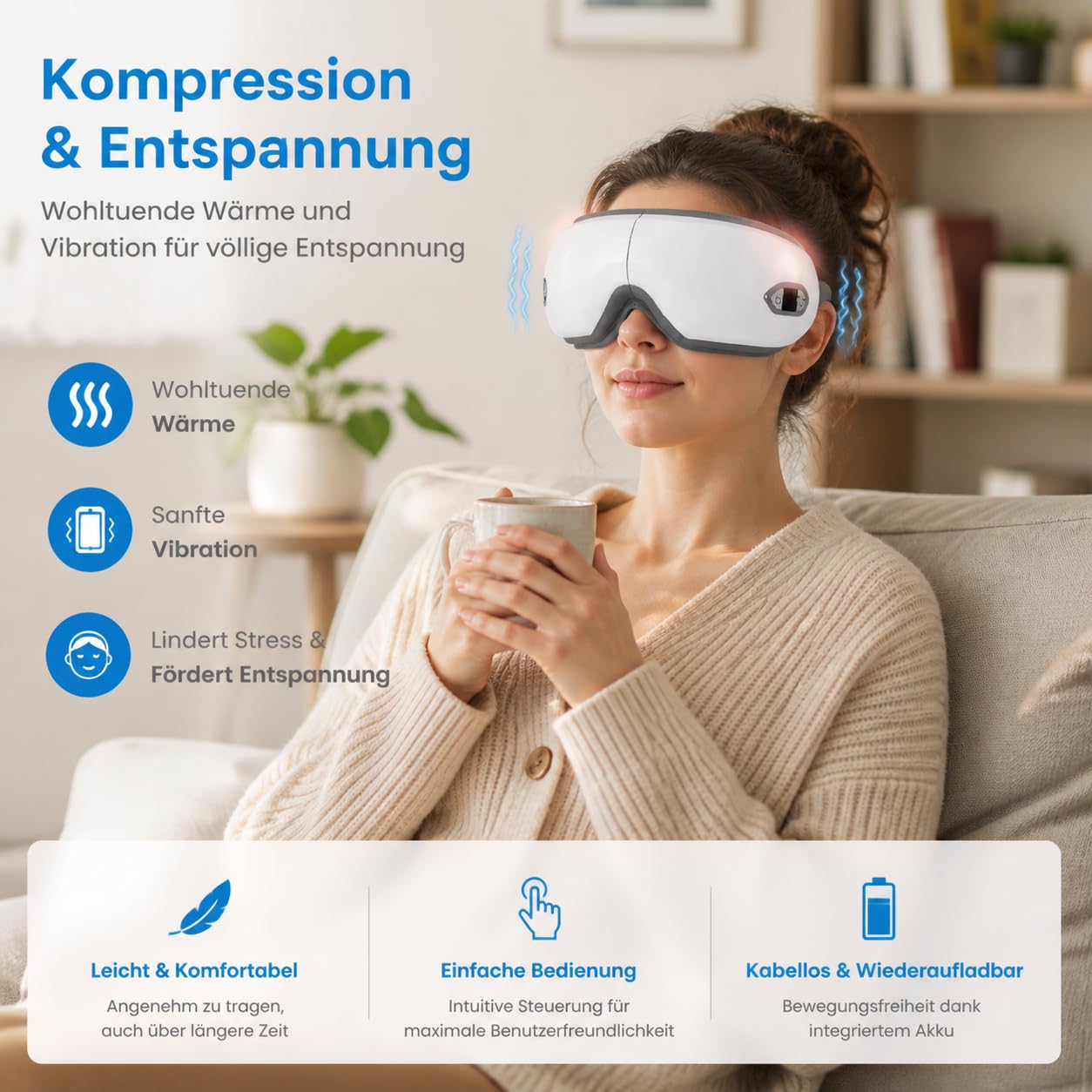 Augenmassagegerät mit Wärme Vibration Augenmaske Eye Massager | mit Bluetooth Musik, für Strapazierte Trockenen Augen Verbessert Schlafqualität Geschenke für Frauen Männer