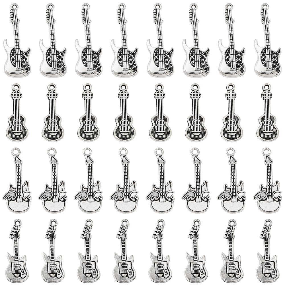 Breloques de guitare en alliage argenté pour la création de bijoux SUNNYCLUE x40