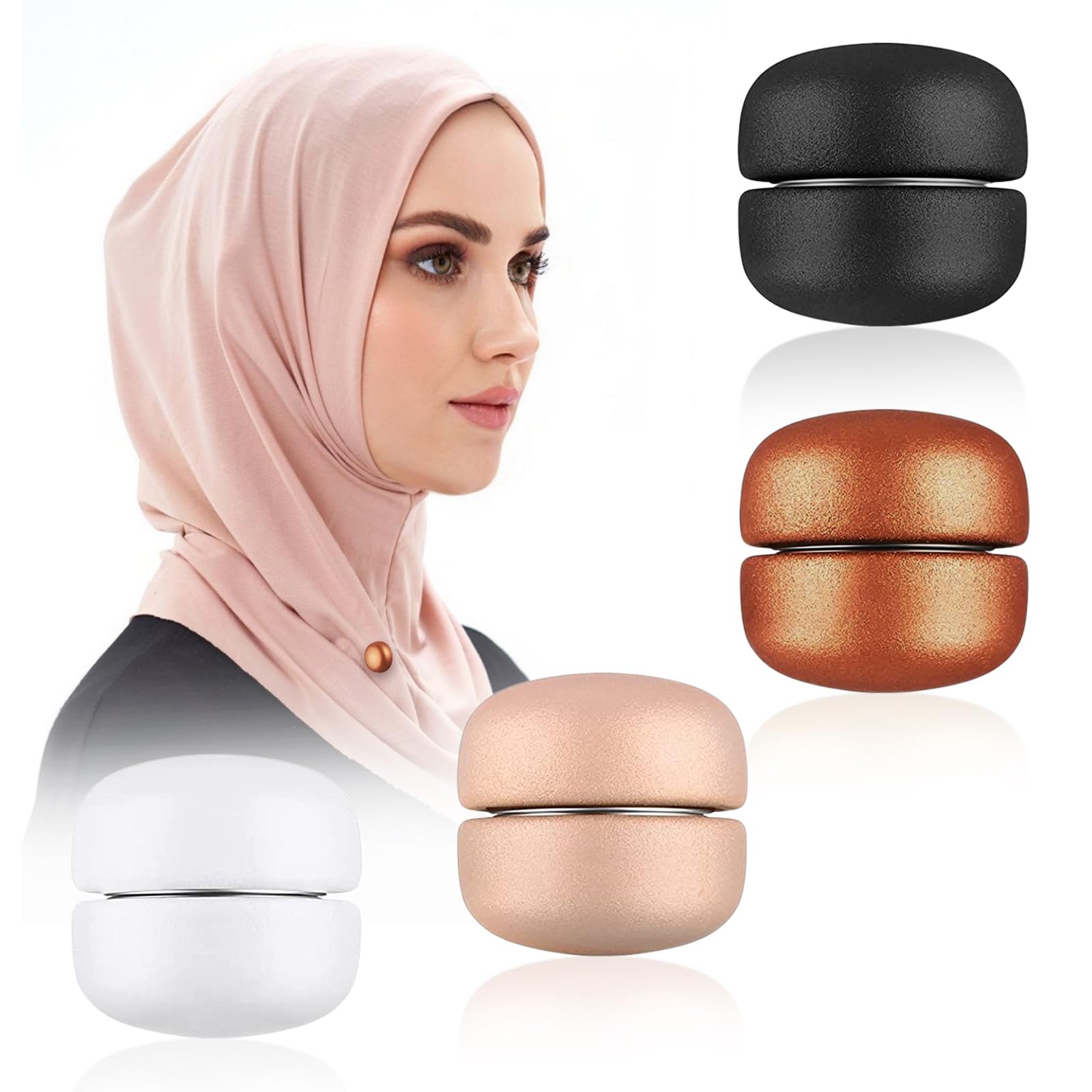 Hijab Magnetic Pins 4 Pairs Hijab Strong Magnets No Snag Scarf Magnets Metal Magnetic Brooch No Hole Shawl Scarf Safe Pins, Hemisphere Magnetic Hijab Pins Hijab Accessories (4 Colors)