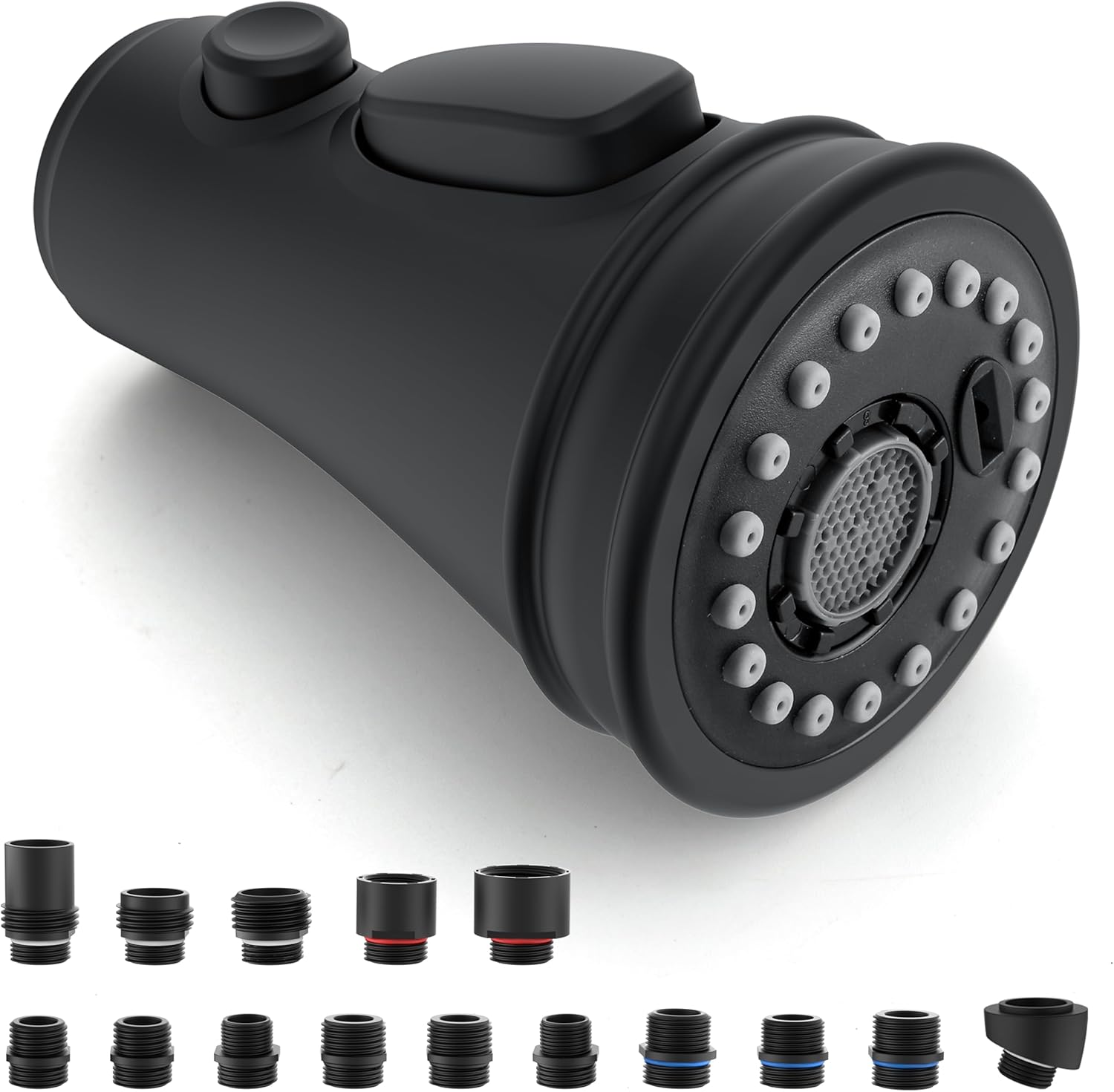 Kitchen Faucet Spray Head Replacement - Pull Down Faucet Sprayer Head with 15 Adapters, 3-Function Kitchen Sink Faucet Head, Replacement Pull Out Faucet Head Nozzle, Matte Black