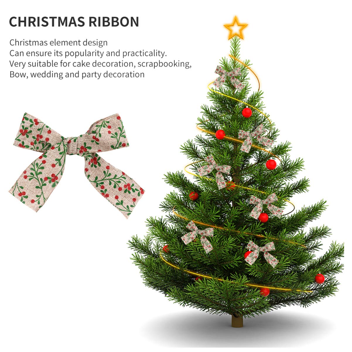 3rollen Weihnachtliches Dekoband Aus Metern Weihnachtsbaum-schleifenband Mit Klassischem Muster Für Bastelarbeiten Geschenkverpackungen Und Festliche Anlässe