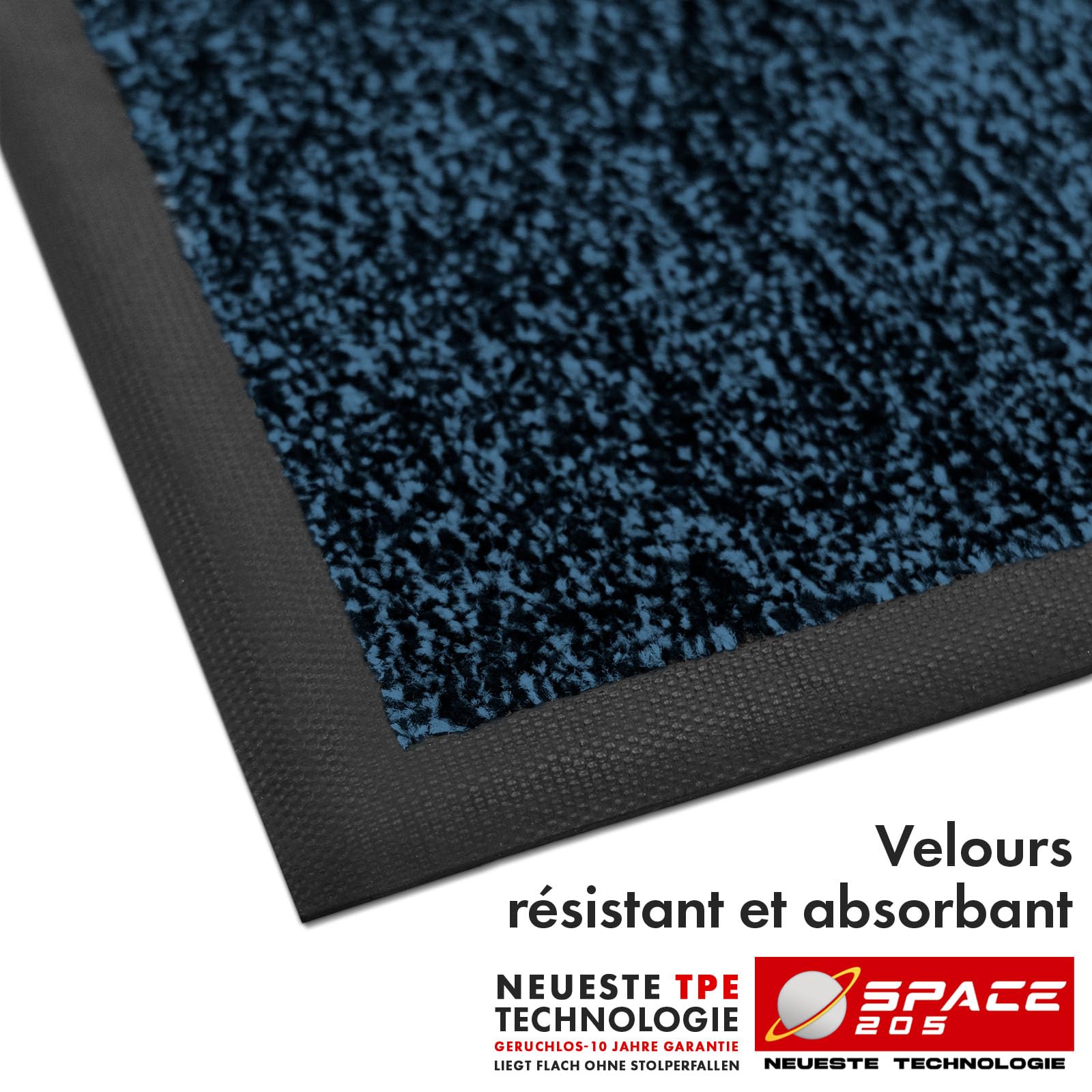 KARAT Paillasson Antidérapant pour les entrées, le couloir, tapis sous la porte d'entrée, avec technologie innovante TPE sur le bord et l'arrière, modèle Space 205 (Bleu, 120 x 180 cm)