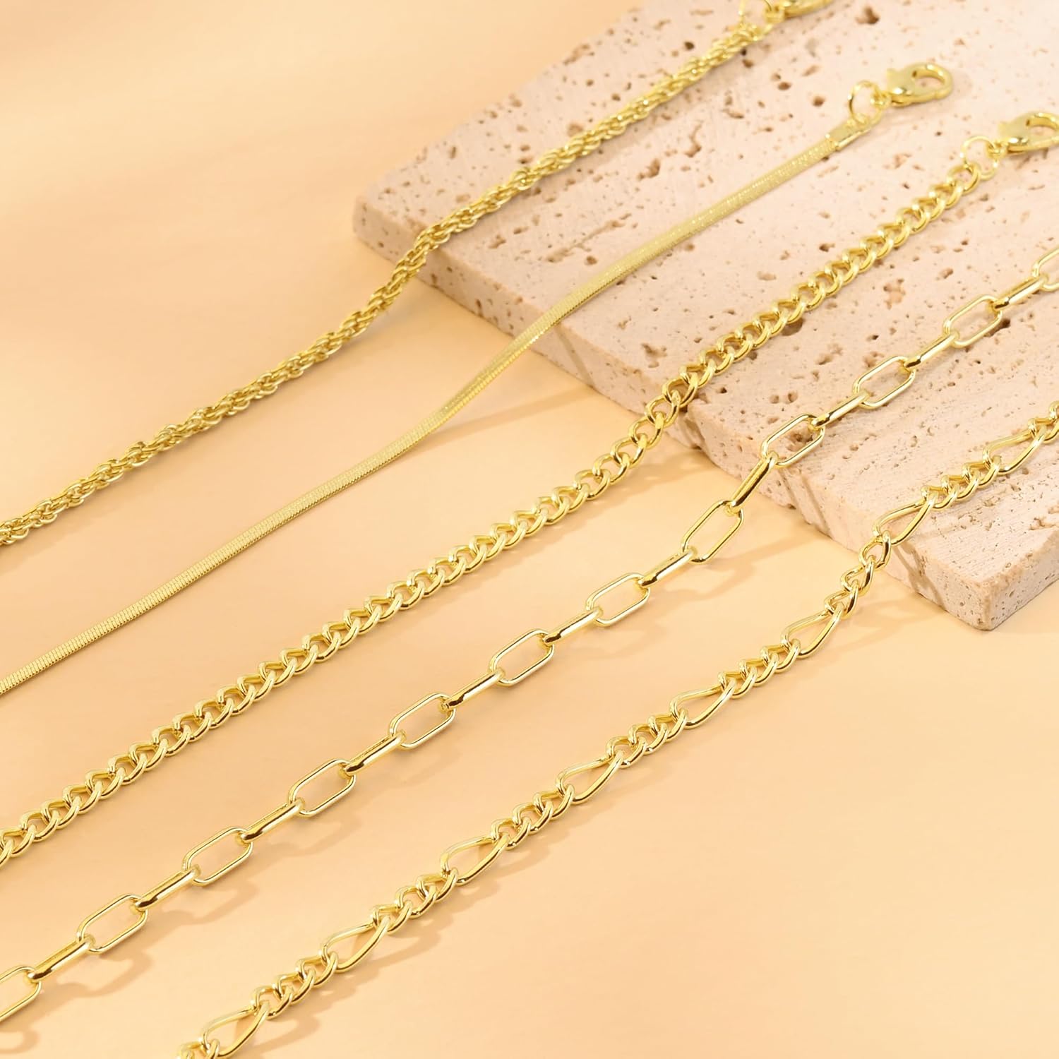 VIBILIA Dainty Gold Chain Bracelet for Women Trendy Stackable Adjustable Layered Metal Bracelet Gold Plated Twist Link Figaro Chain Paperclip Bracelets Fashion Jewelry - Image 6